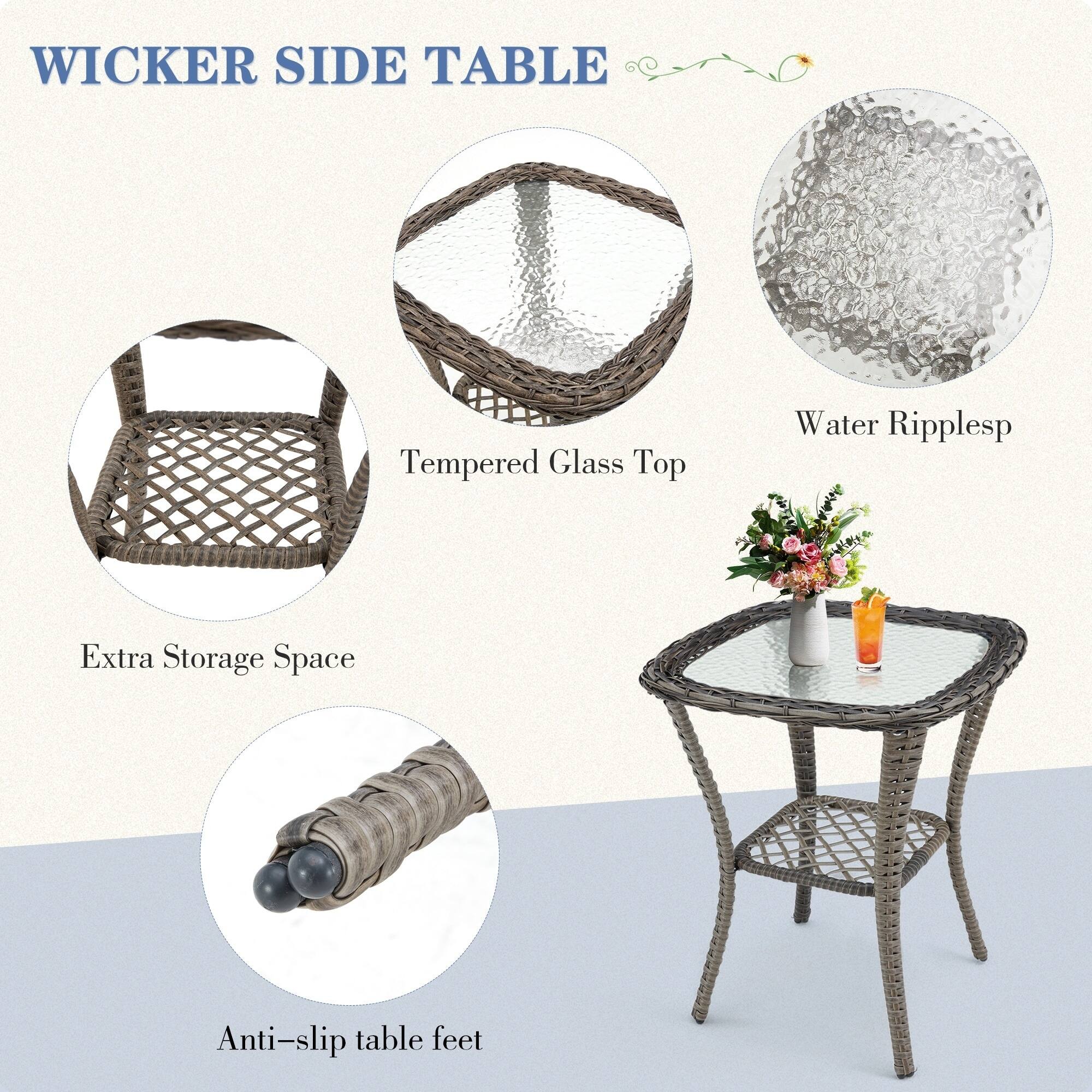 WICKER SIDE TABLE

- Tempered Glass Top
- Water Ripplesp
- Extra Storage Space
- Anti-slip table feet