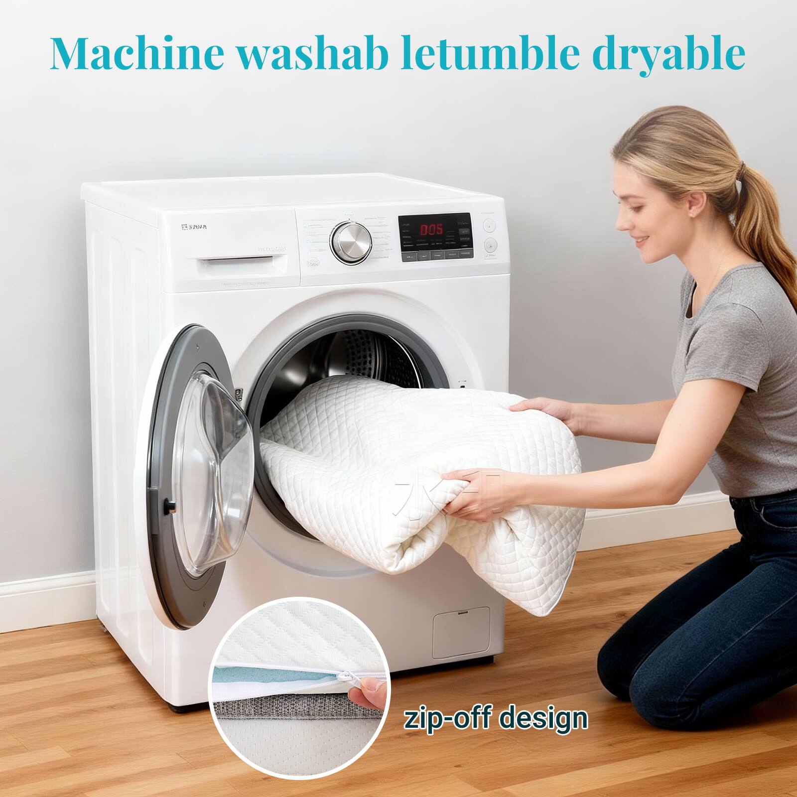 Machine washable, tumble dryable  
zip-off design