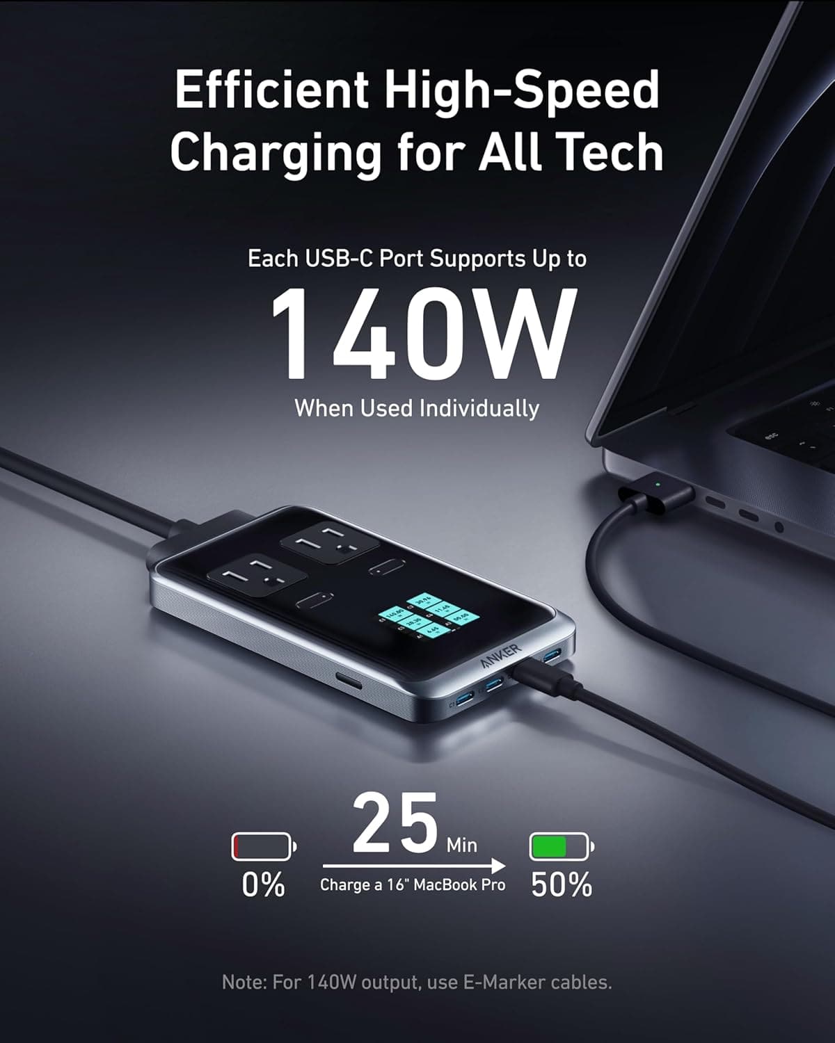 Anker Prime 240W 8 in 1 USB C Power Strip, 5 ft Detachable
