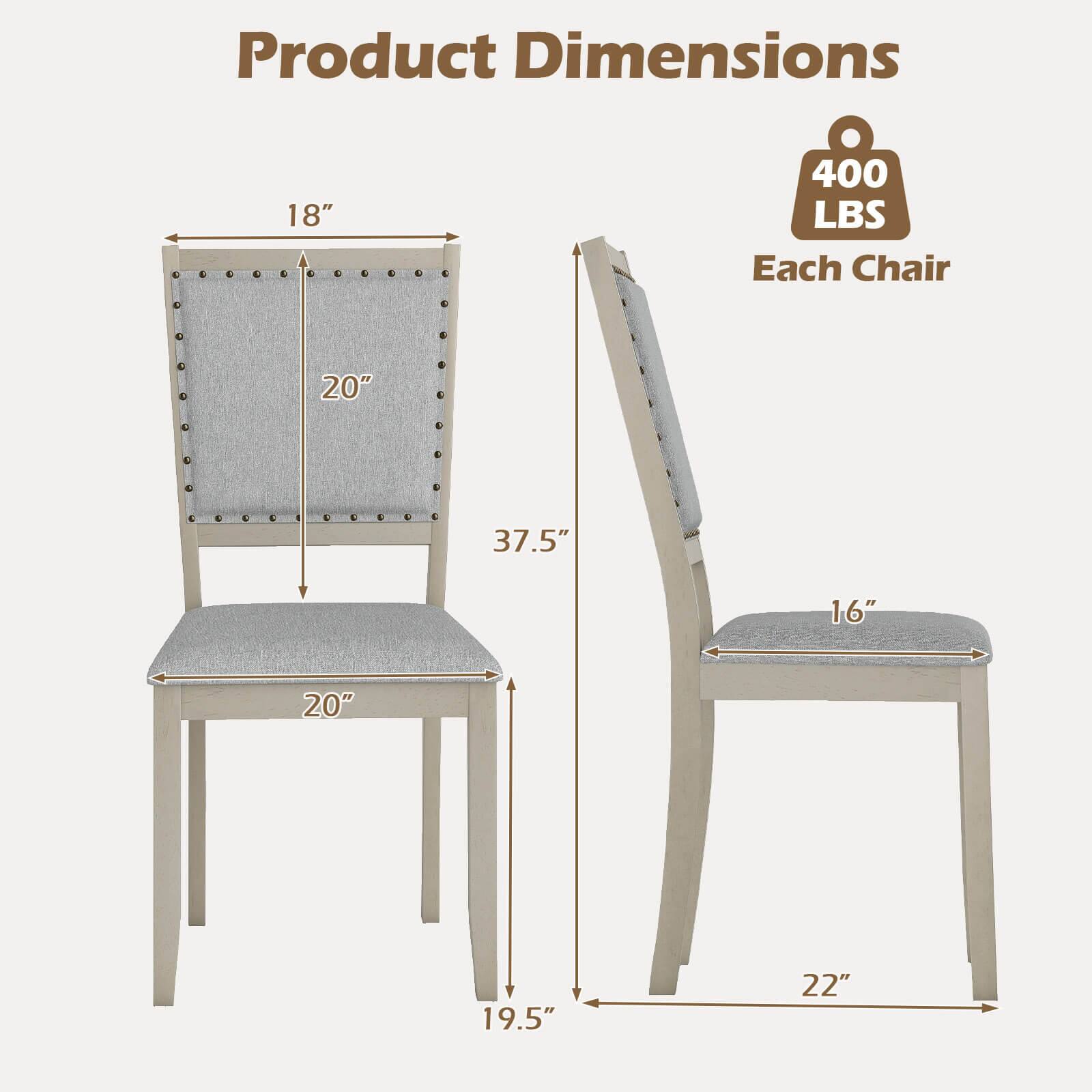 Product Dimensions: 18" x 20" x 37.5" x 16" x 19.5" x 22"  
Each Chair: 400 LBS