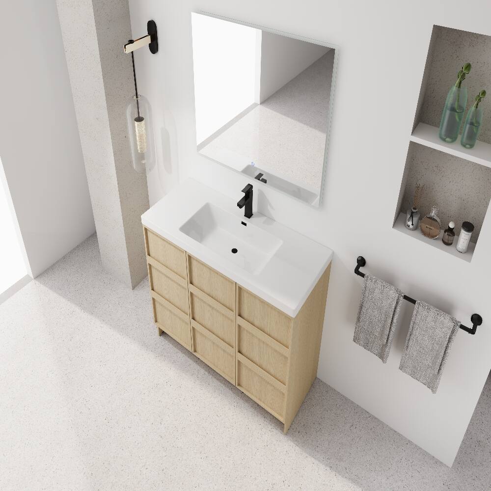 Alt View 2. Loheer - Loheer 48 inch freestanding bathroom vanity with resin sink, Dune Oak - Oak.