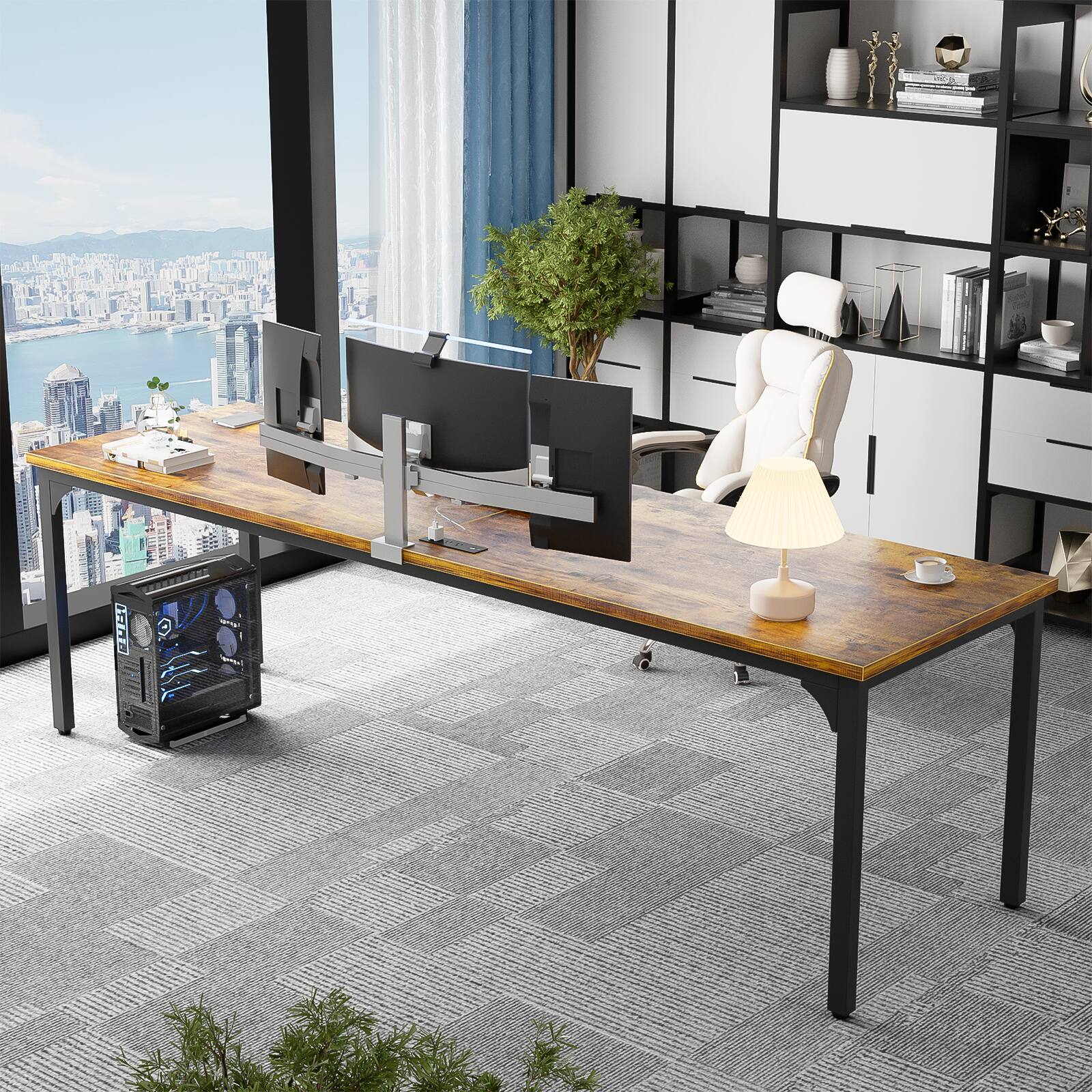 Alt View 3. Aheaplus - 2 Person Desk with Power Outlets & USB Ports, 78.7'' Long Computer Desk for Home and Office - Brown.