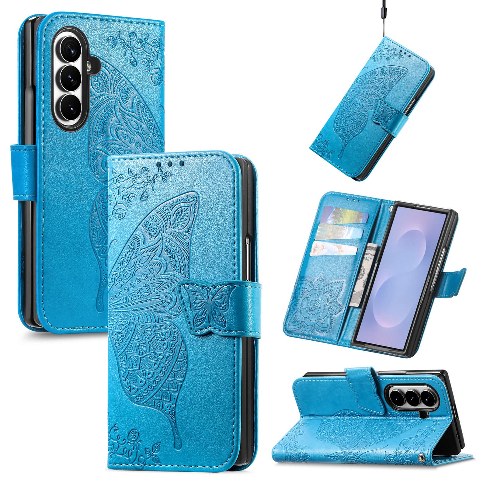 Dteck - Magnetic Embossed Wallet Card Cash Pocket Case for Samsung Z Fold 8 Ultra, Shockproof PU Leather Folio Cover - Blue price history on PriceWatchPro