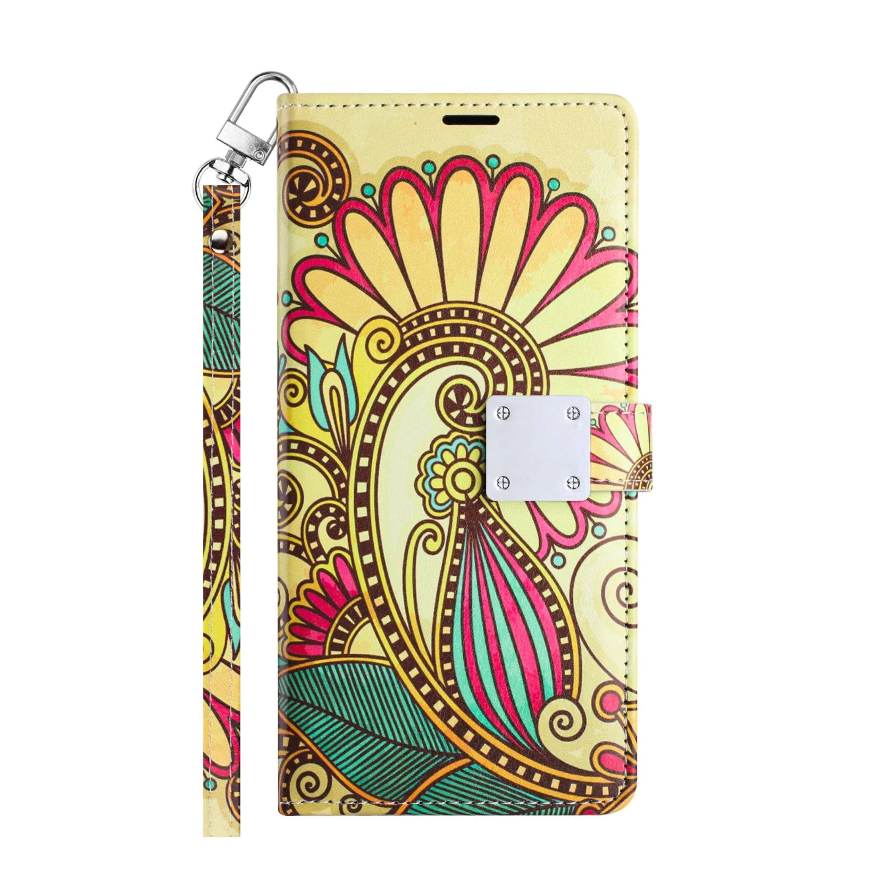Angle. Kitcheniva - Vegan Leather Design Matching Wristlet Phone Case For Samsung Galaxy S24 Plus Antique Flower - Multicolor.