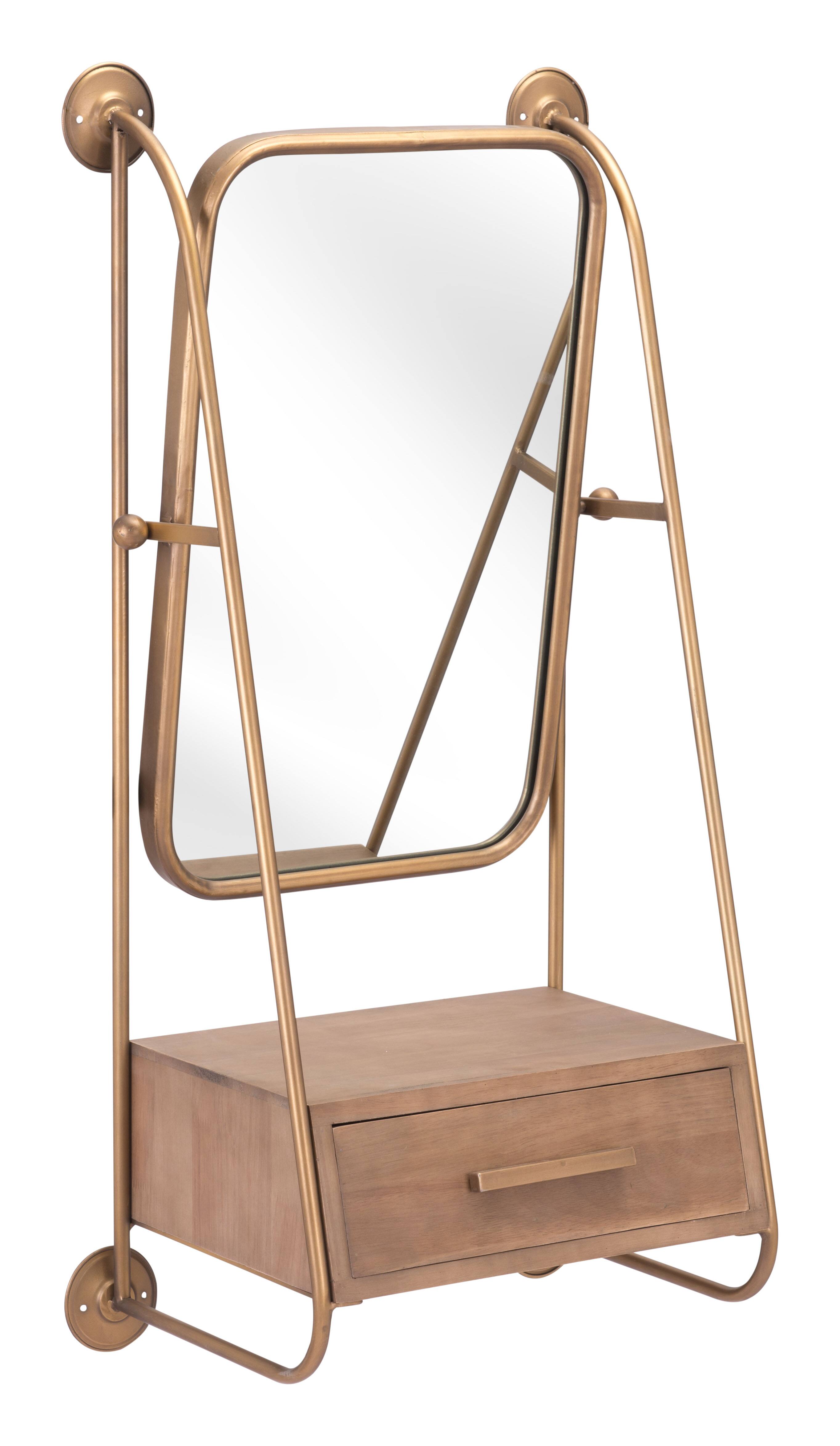 Alt View 2. Hivvago - Peralta Mirror Shelf Brass & Brown - Brass & Brown.