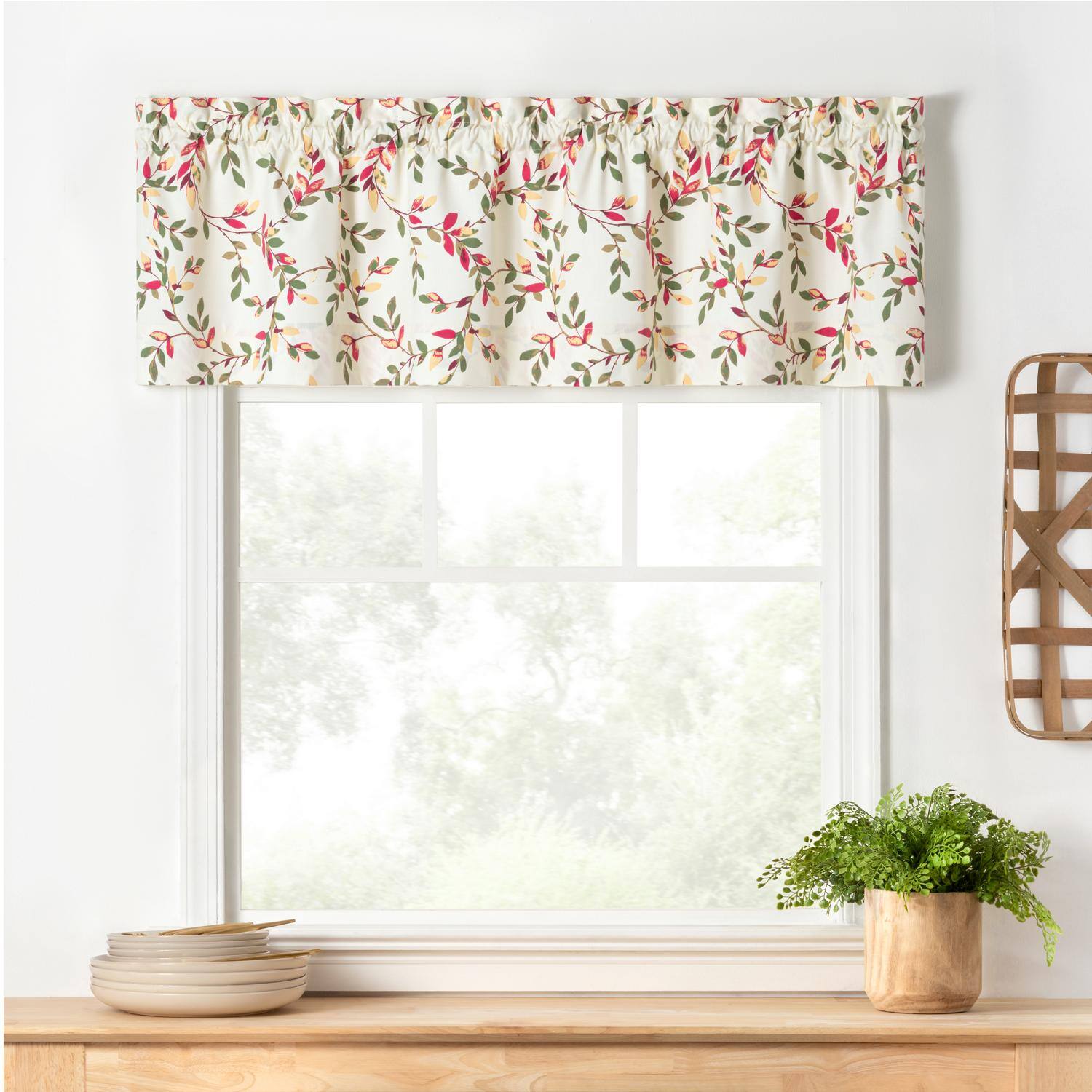 Angle. Ellis Curtain - Ellis Vintage Stylish Medium Scale Printed Vine Pattern 1.5" Rod Pocket Tailored Valance for Windows 58"x15" Pecan - Pecan.