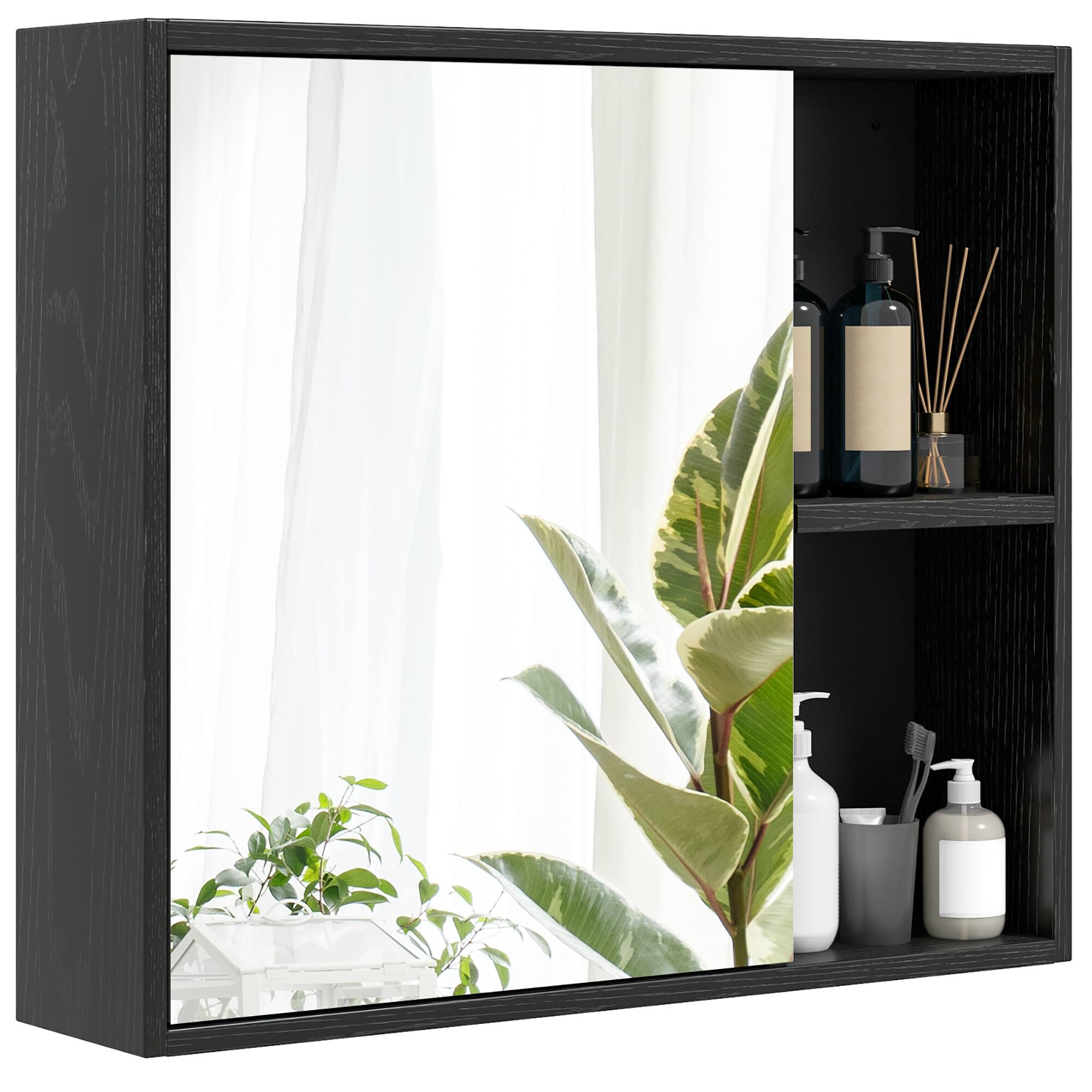 Front. Gymax - Gymax Bathroom Medicine Cabinet Wall Mounted Storage Organizer w/ Single Mirror Door Black - Black.