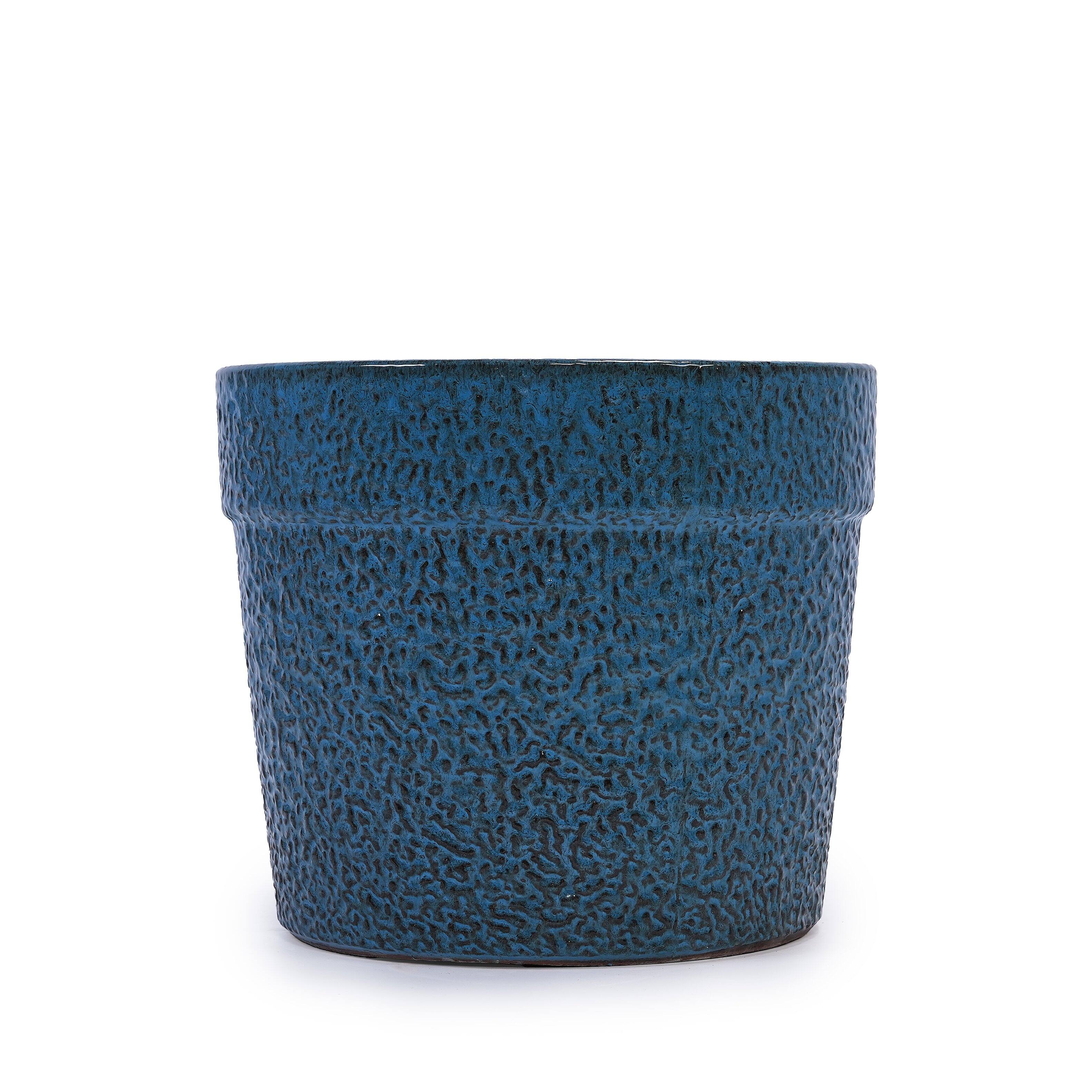 Alt View 7. Loheer - Ceramic Planter Set Loheer Handmade Blue Textured Indoor Plant Pots, Set of 3 Breathable Clay Planters 15 12 9 In.