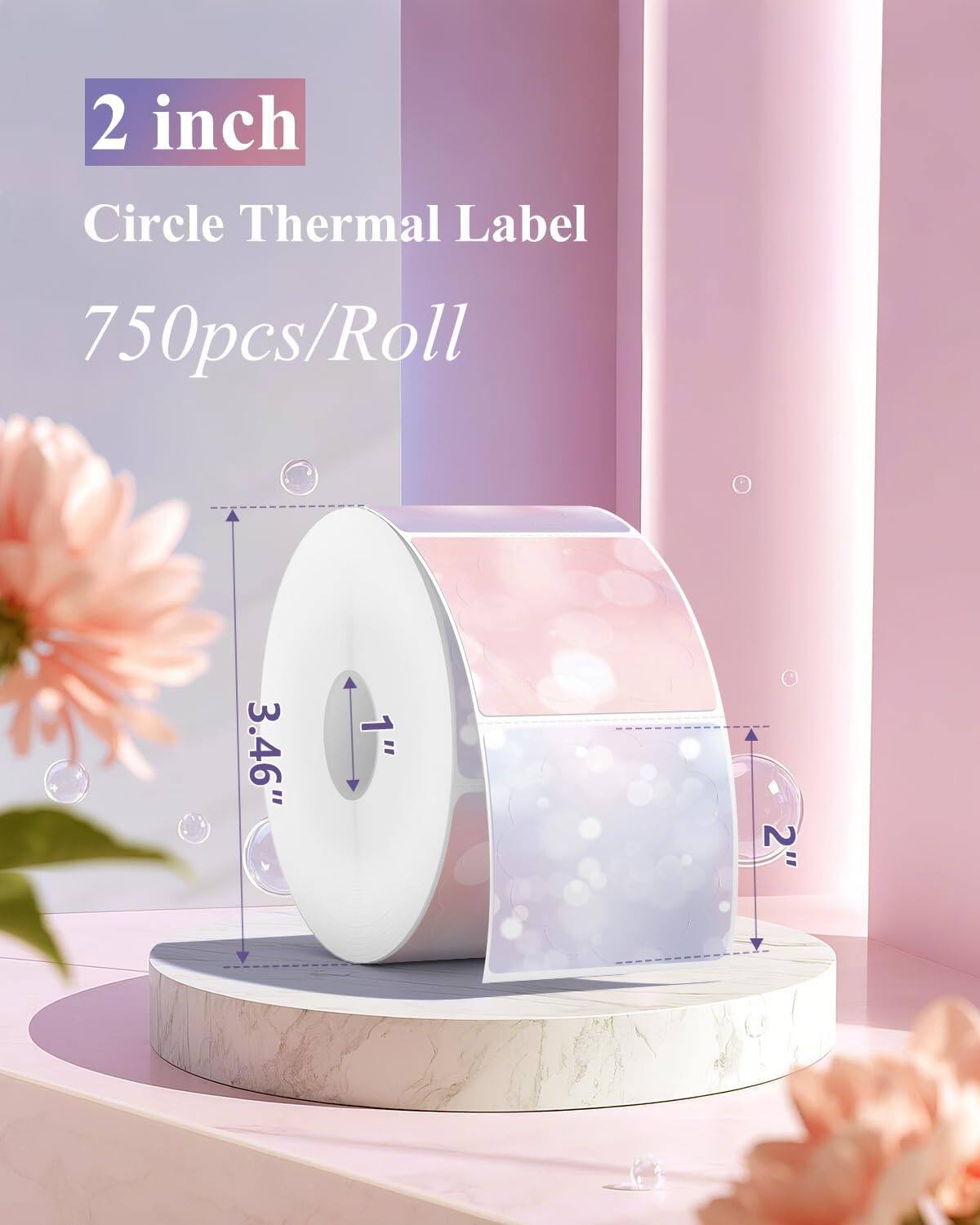 2 inch Circle Thermal Label  
750pcs/Roll  

3.46"  
1"  
2"