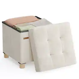 Songmics Home - Small Storage Ottoman, Folding Ottoman Cube, 15 x 15 x 15.7 Inches, Footstool, Footrest, 9.8 Gal. (37 L), Velvet Surface - Cappuccino Beige