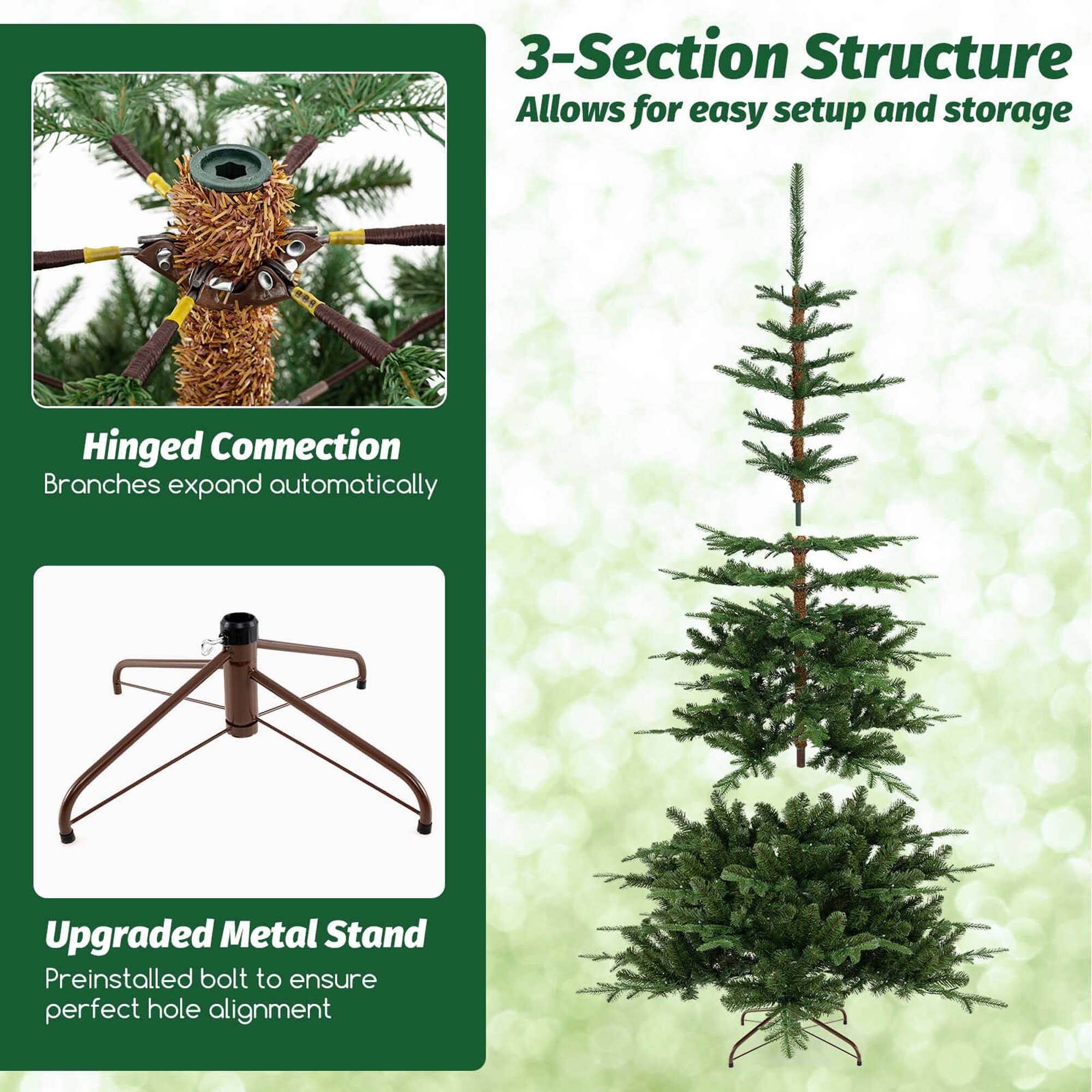 3-Section Structure: Allows for easy setup and storage.

Hinged Connection: Branches expand automatically.

Upgraded Metal Stand: Preinstalled bolt to ensure perfect hole alignment.
