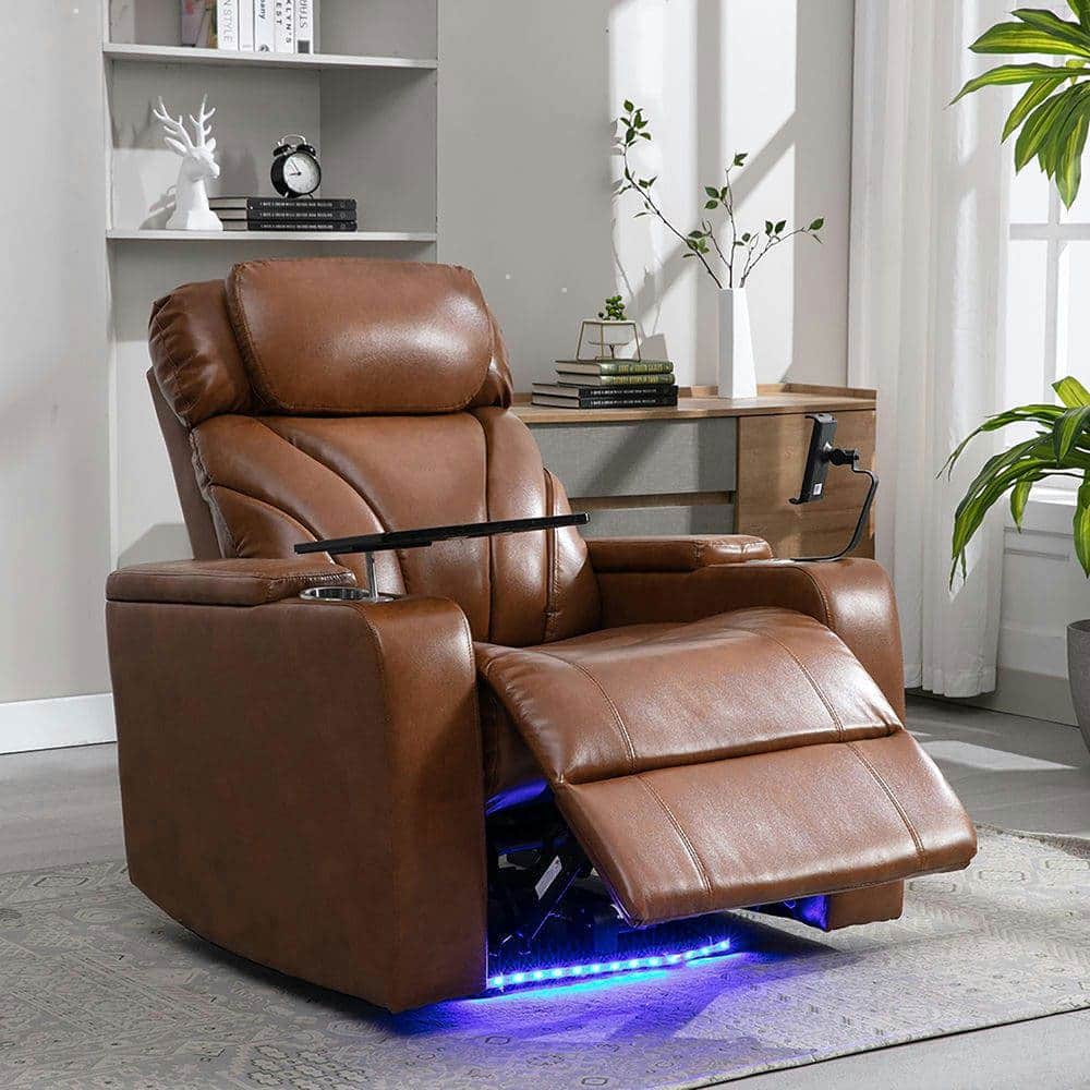 Kadyn - Power Motion Electric Recliner with USB Port, Hidden Arm Storage, Cup Holder & Bluetooth Speaker - Brown