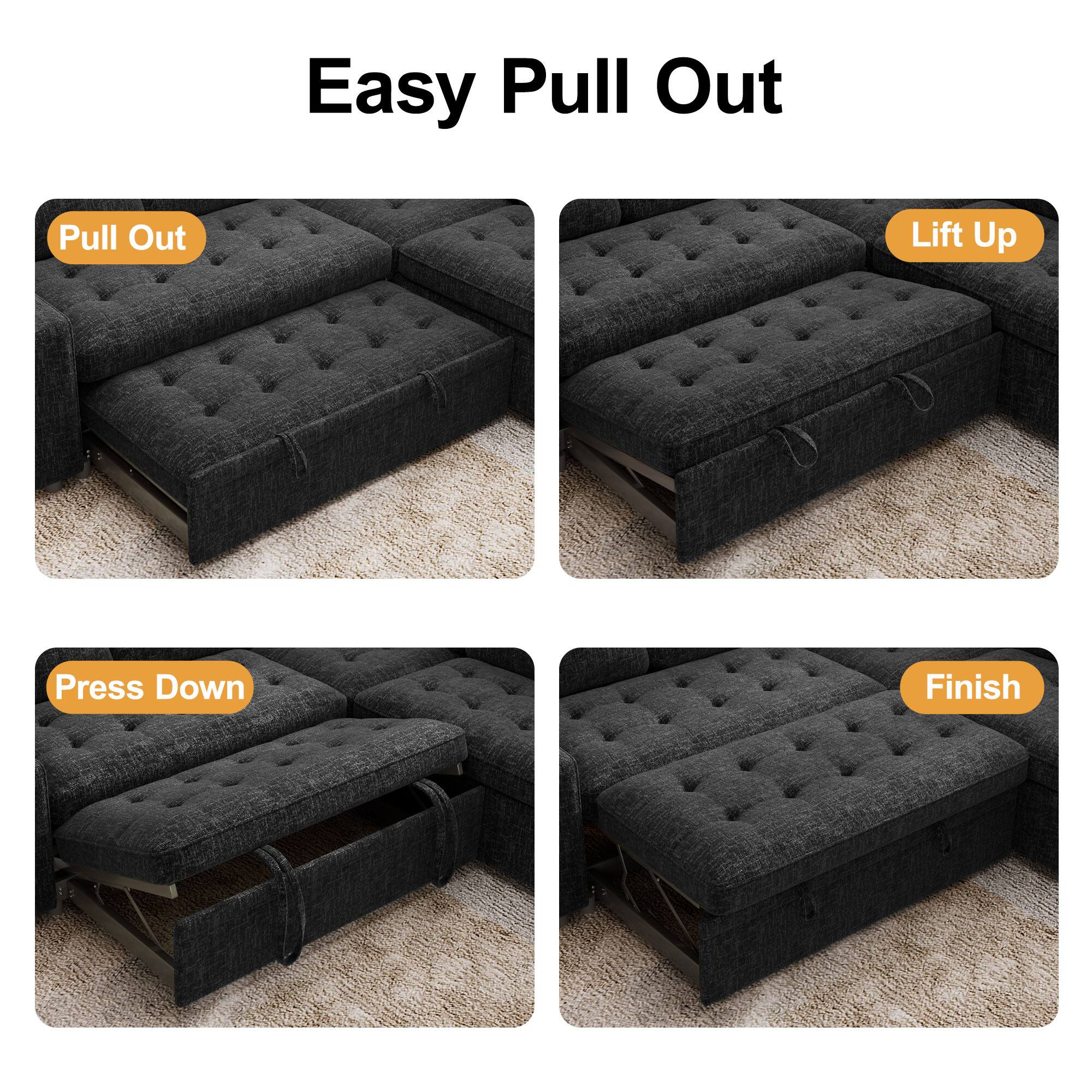 Easy Pull Out

- Pull Out
- Lift Up
- Press Down
- Finish