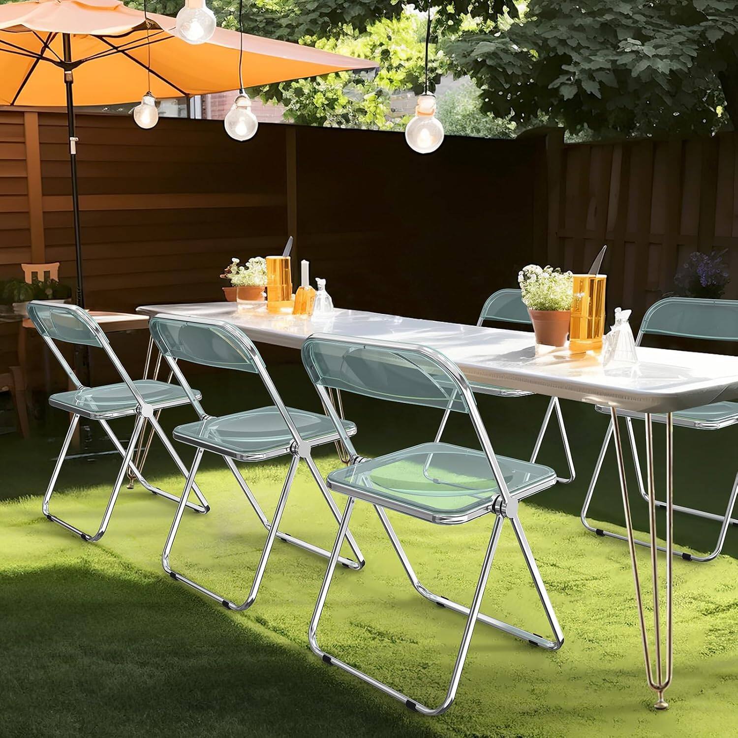 Alt View 7. Winado - 2PCS Folding Plastic Chairs Portable Clear Commercial Chair Seat for Indoor Outdoor Party Wedding Dining Display Corner - Blue.