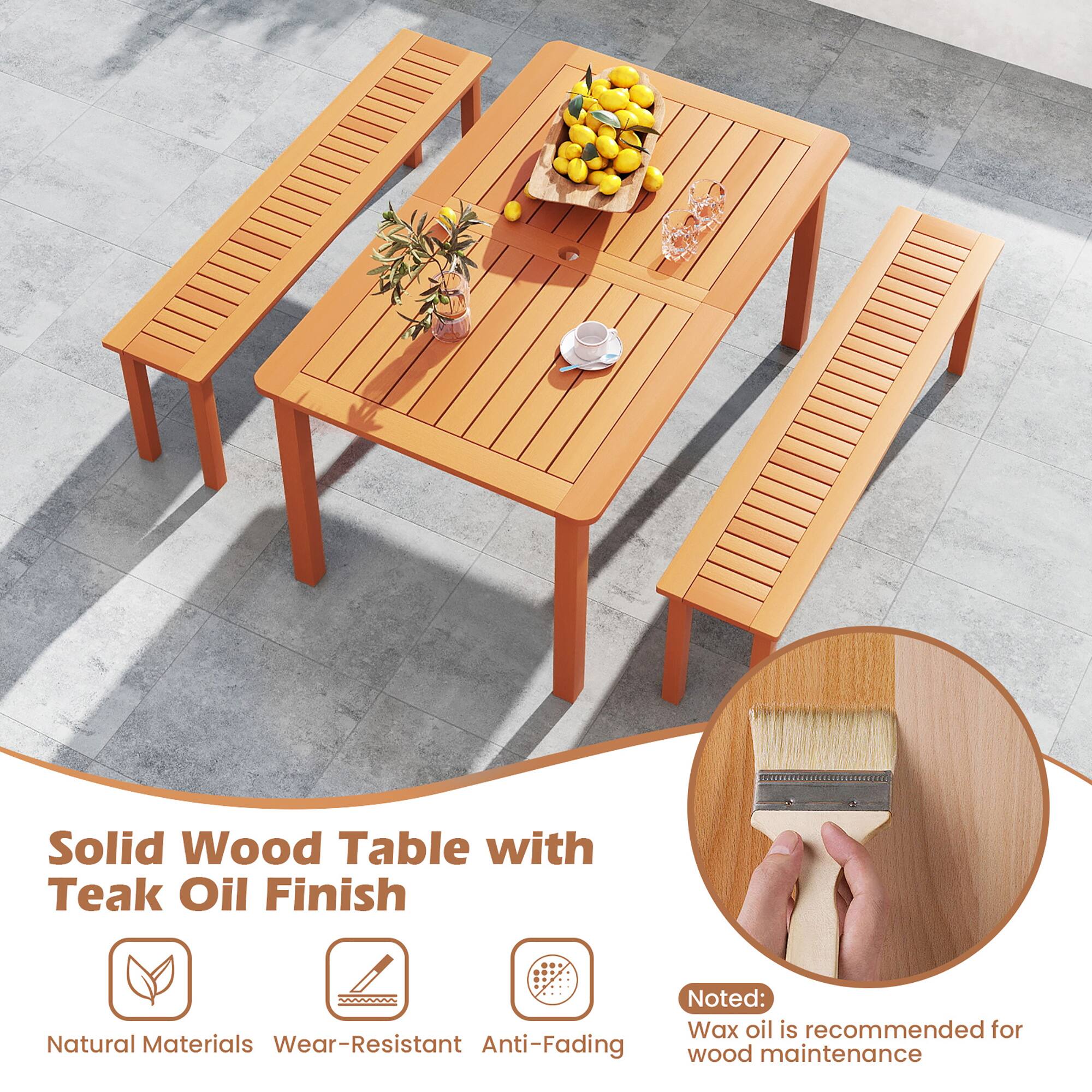 Solid Wood Table with Teak Oil Finish

Noted: Wax oil is recommended for wood maintenance

Natural Materials
Wear-Resistant
Anti-Fading