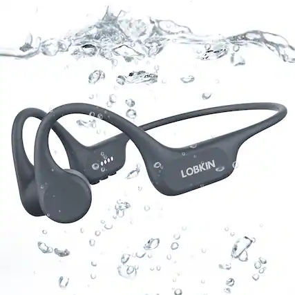 Front. Loheer - Loheer X21 Open-Ear Bone Conduction Swimming Headphones, Bluetooth 5.4, IP68 Waterproof, Gray.