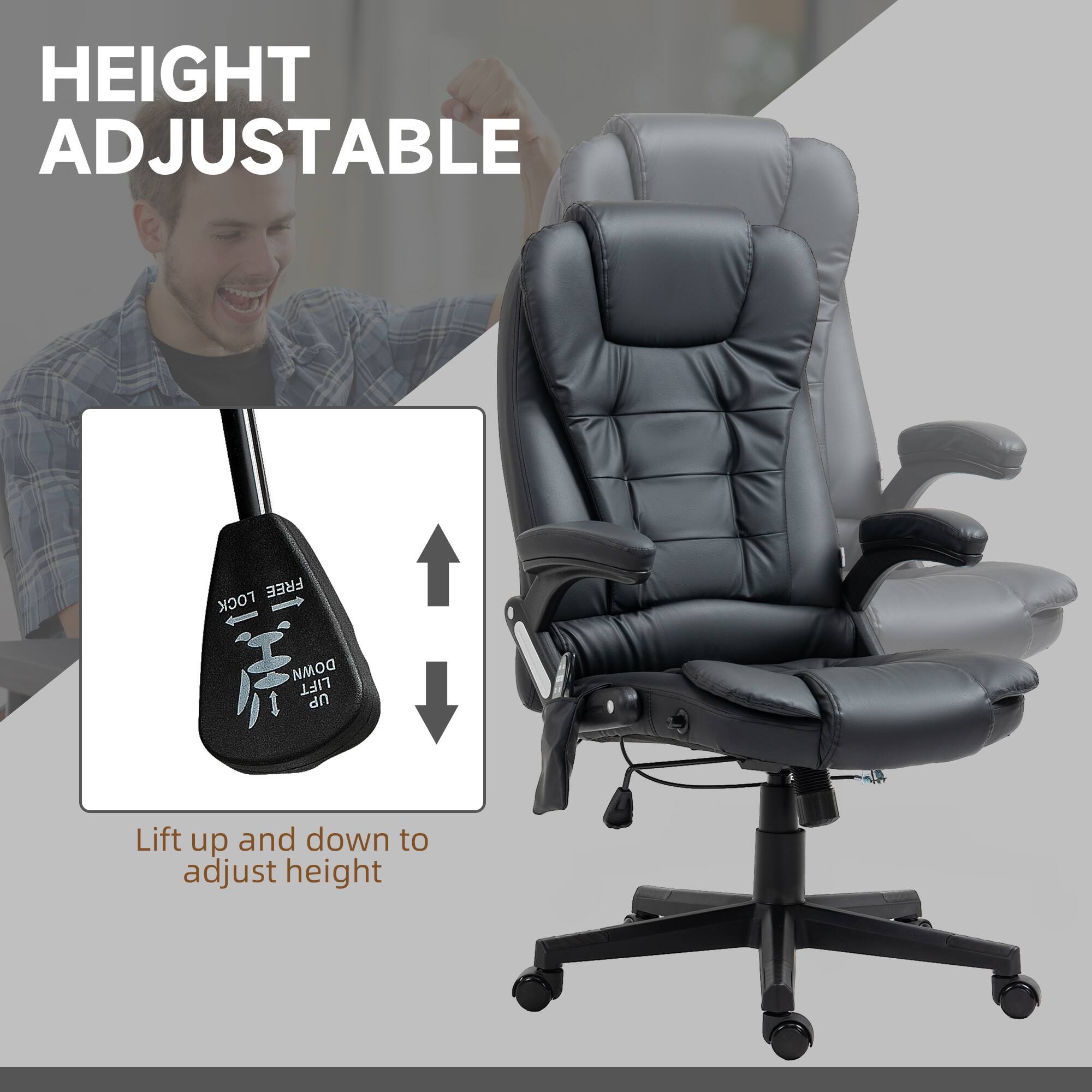 HEIGHT ADJUSTABLE
FREE LOCK DOMM
LIFT UP
Lift up and down to adjust height