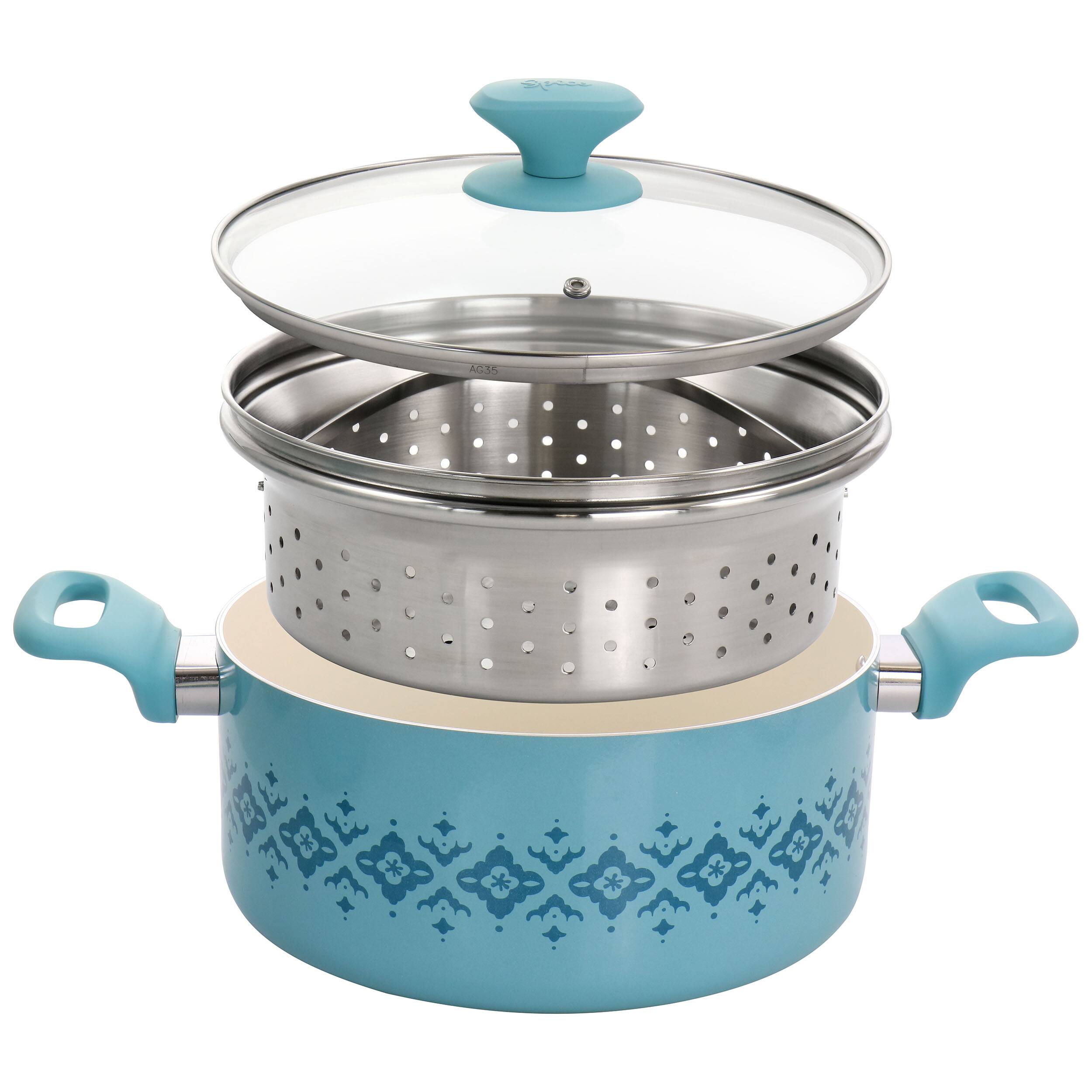 Alt View 2. Brentwood - Spice by Tia Mowry Savory Saffron 16 Piece Ceramic Nonstick Cookware Set - Blue.