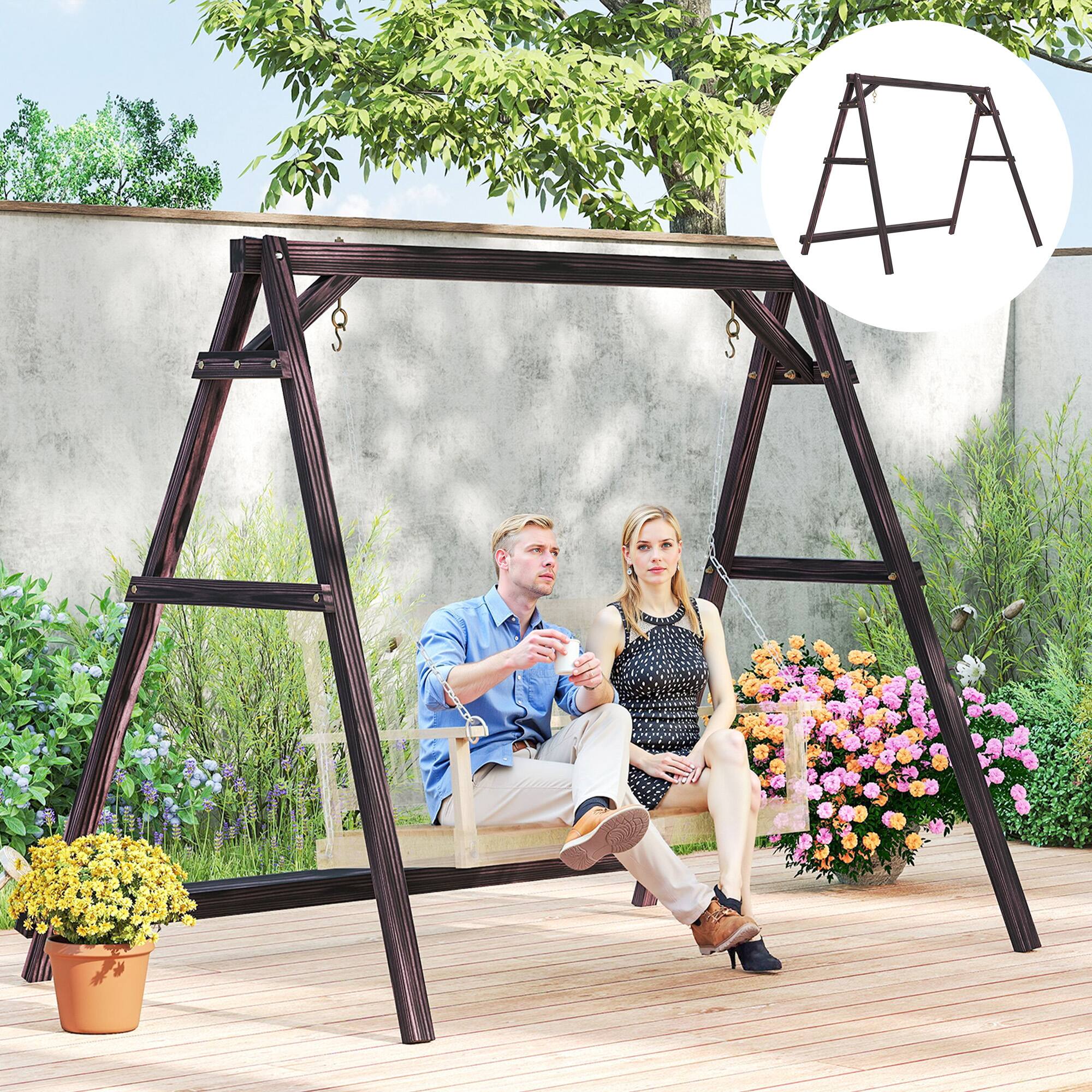 Alt View 1. Outsunny - Porch Swing Frame, Heavy Duty A-Frame Wooden Swing Stand with Reinforced Bars.