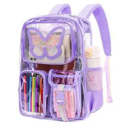 Cozy Serene - Clear Backpack For Women Heavy Duty Transparent Bookbag Cute Bag Large Capacity See Through Backpacks School - Purple