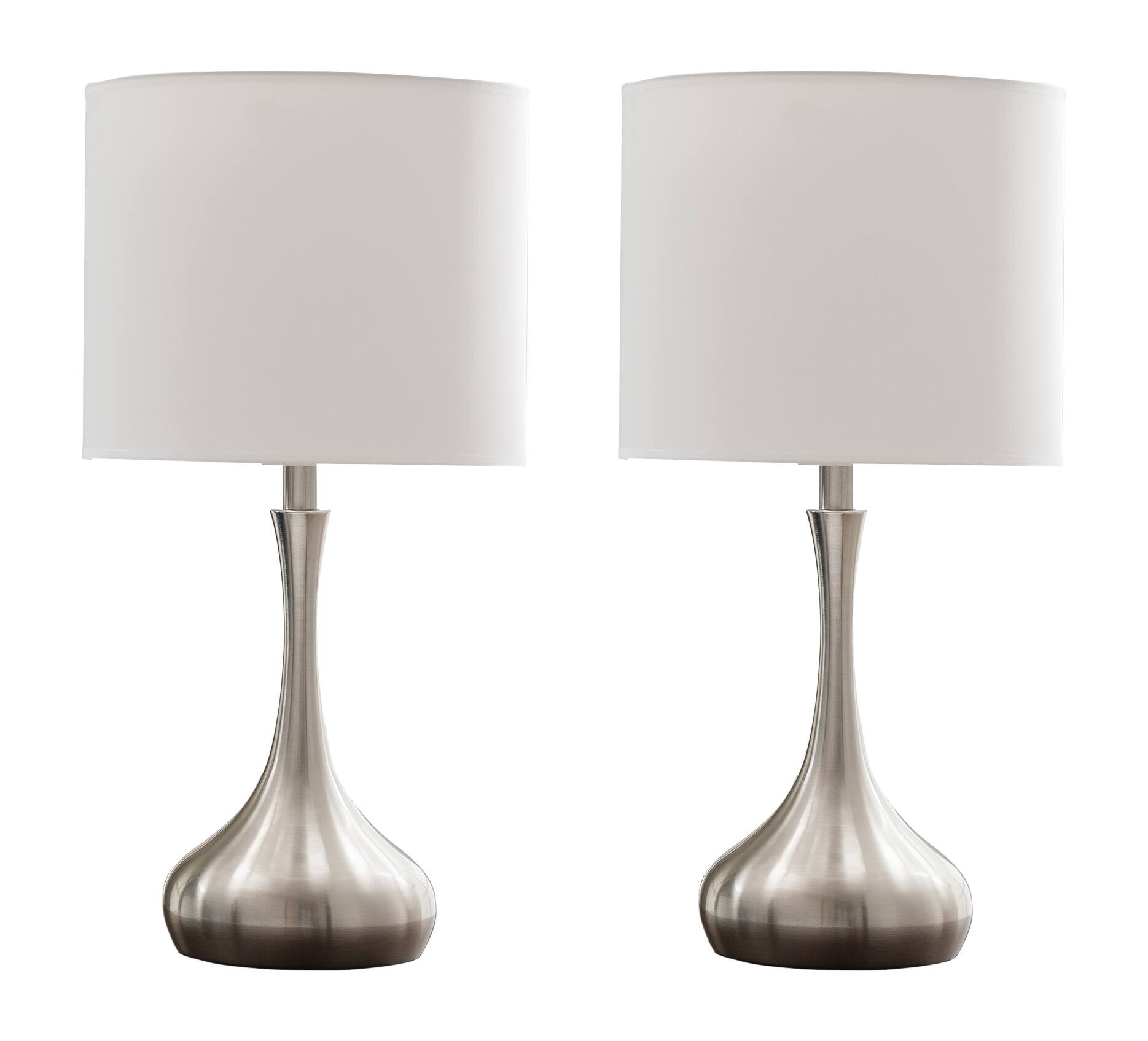 Angle. Kings Brand Furniture - Kings Brand Furniture Contemporary Brushed Nickel Table Lamp Set of 2 with White Shades - White.