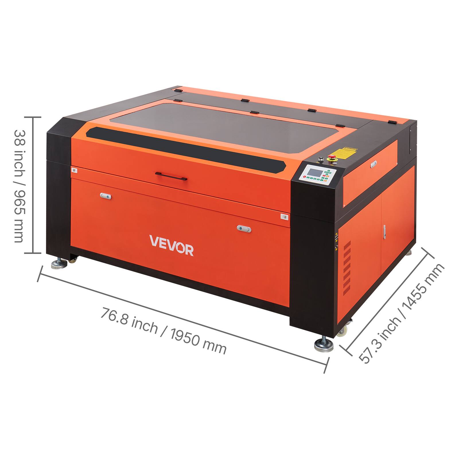 38 inch / 965 mm  
76.8 inch / 1950 mm  
57.3 inch / 1455 mm