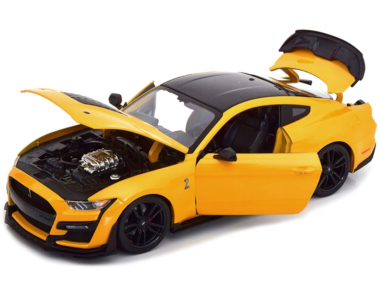 Angle. Maisto - 2020 Ford Mustang Shelby GT500 Yellow with Black Top "Special Edition" 1/18 Diecast Model Car by Maisto - Yellow With Black.