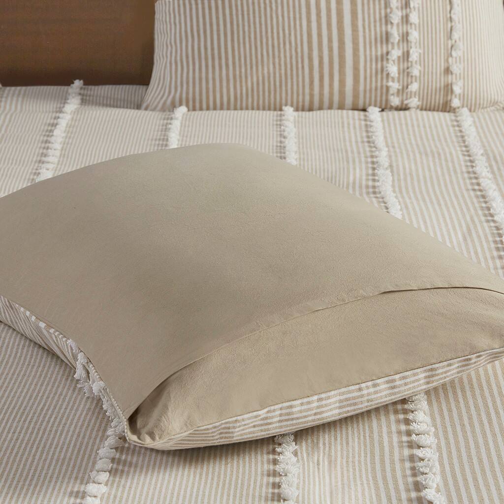 Alt View 3. Gracie Mills - Gracie Mills Randall 3-Piece Chic Farmhouse Chenille Stripe Cotton Duvet Cover Set - Taupe.