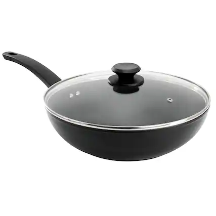 Front. Oster - Oster Connelly 12 Inch Textured Nonstick Aluminum Wok with Lid in Black - Black.