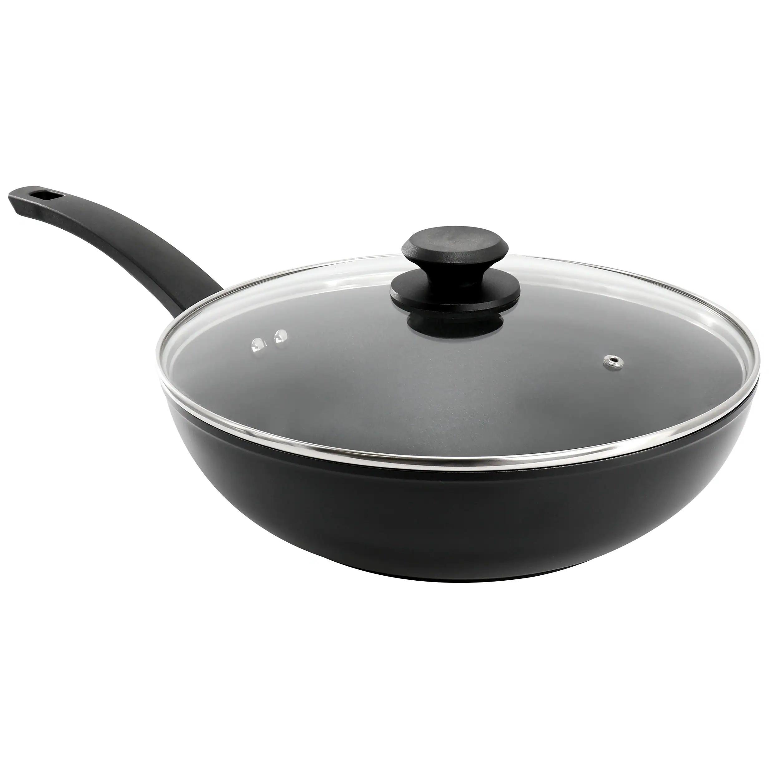 Front. Oster - Oster Connelly 12 Inch Textured Nonstick Aluminum Wok with Lid in Black - Black.