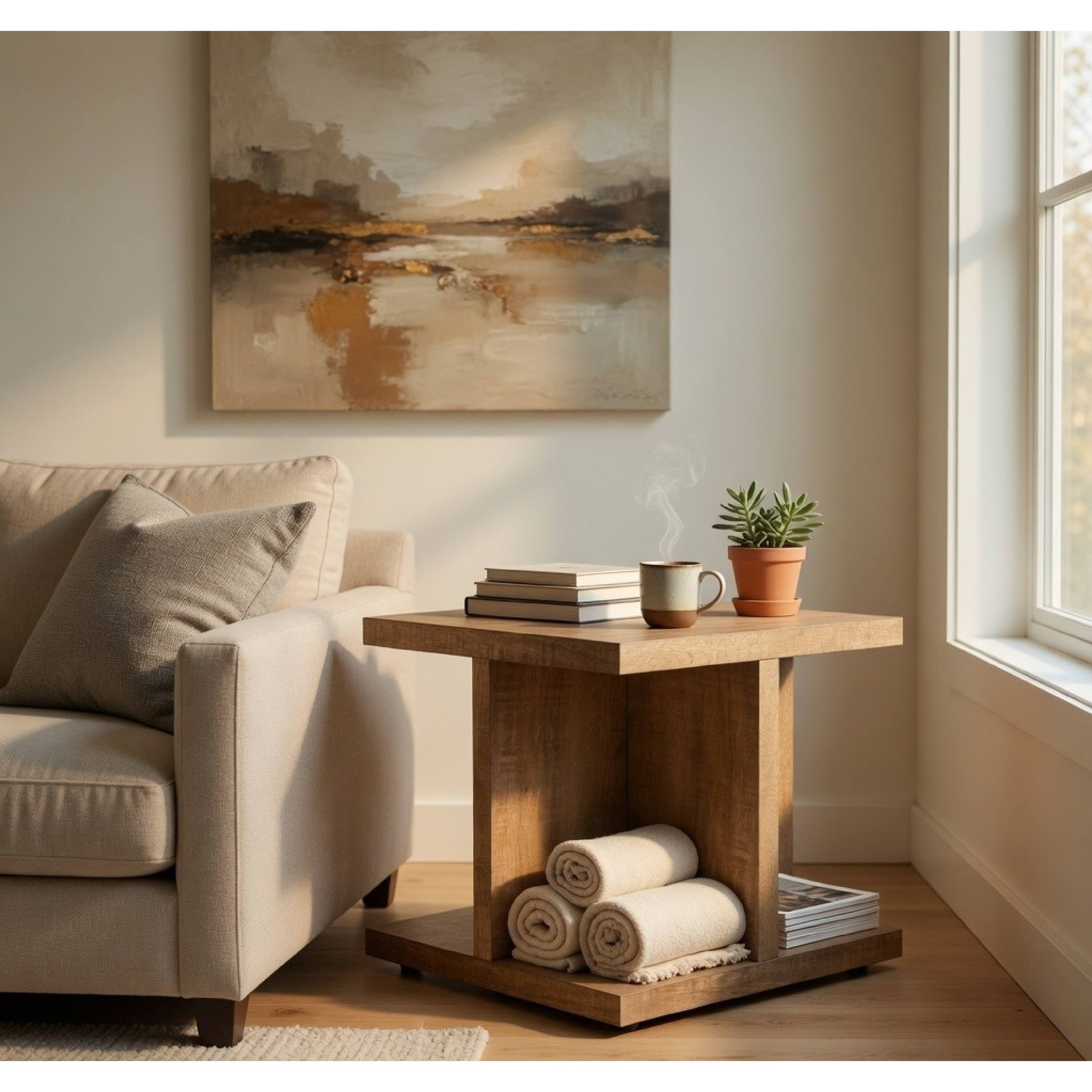 Alt View 7. Manhattan Lane - Chet Square End Table with Open Cube Base, Mango Finish Wood 24 Inch - Mango Brown.