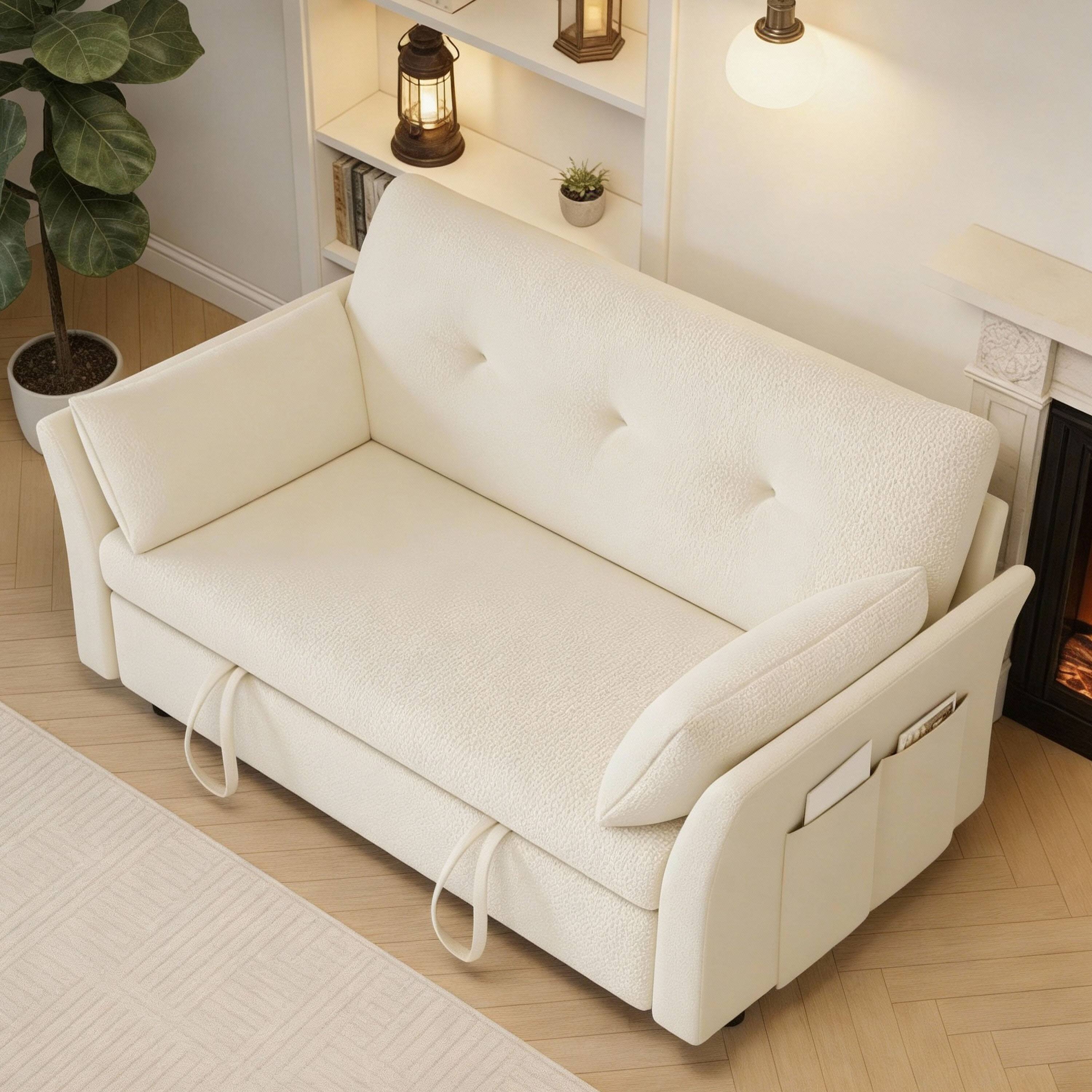 Back. Vipbear - Vipbear 3-in-1 Convertible Sofa Bed, Pull Out Sleeper Sofa with Side Pocket & Adjustable Backrest, Beige - Beige.