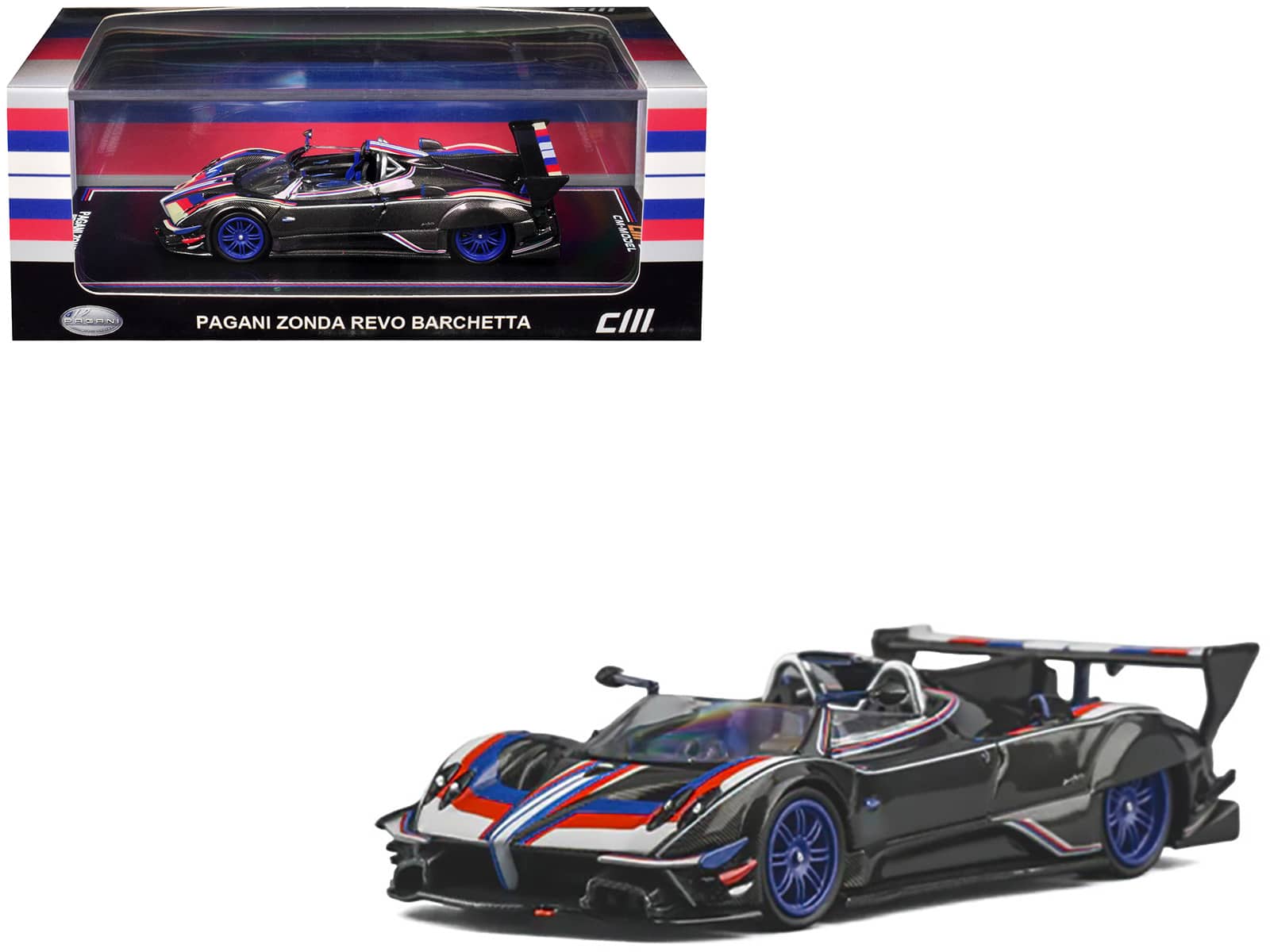 CM Models - Pagani Zonda Revo Barchetta Carbon with Red, White, and Blue Stripes 1/64 Diecast Model Car by CM Model price history on PriceWatchPro