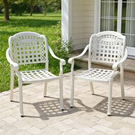 Kadyn - Set of 2 Cast Aluminum Patio Chairs with Armrests- Outdoor Dining Chair for Outside Patio, All Weather, Porch - White