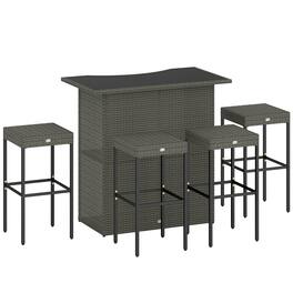 Outsunny - Piece Rattan Wicker Bar Set, High Top Outdoor Table and Chairs, Bar Height Patio Set - Dark Gray