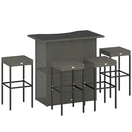Front. Outsunny - Piece Rattan Wicker Bar Set, High Top Outdoor Table and Chairs, Bar Height Patio Set - Dark Gray.