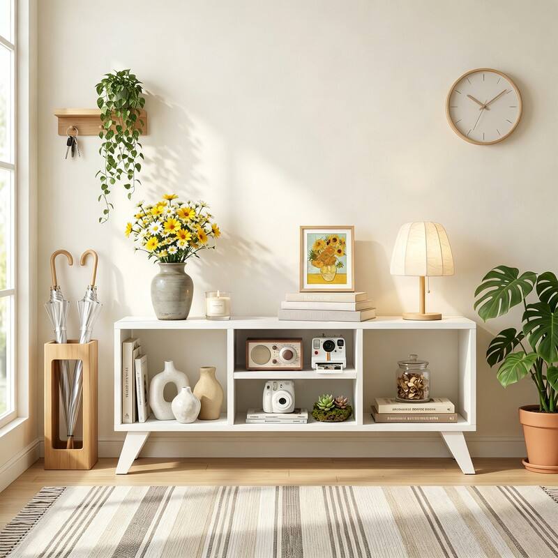 Alt View 1. WELLFOR - Modern TV Stand for TVs up to 55", Media TV Console Table with Raised Support Legs - White.