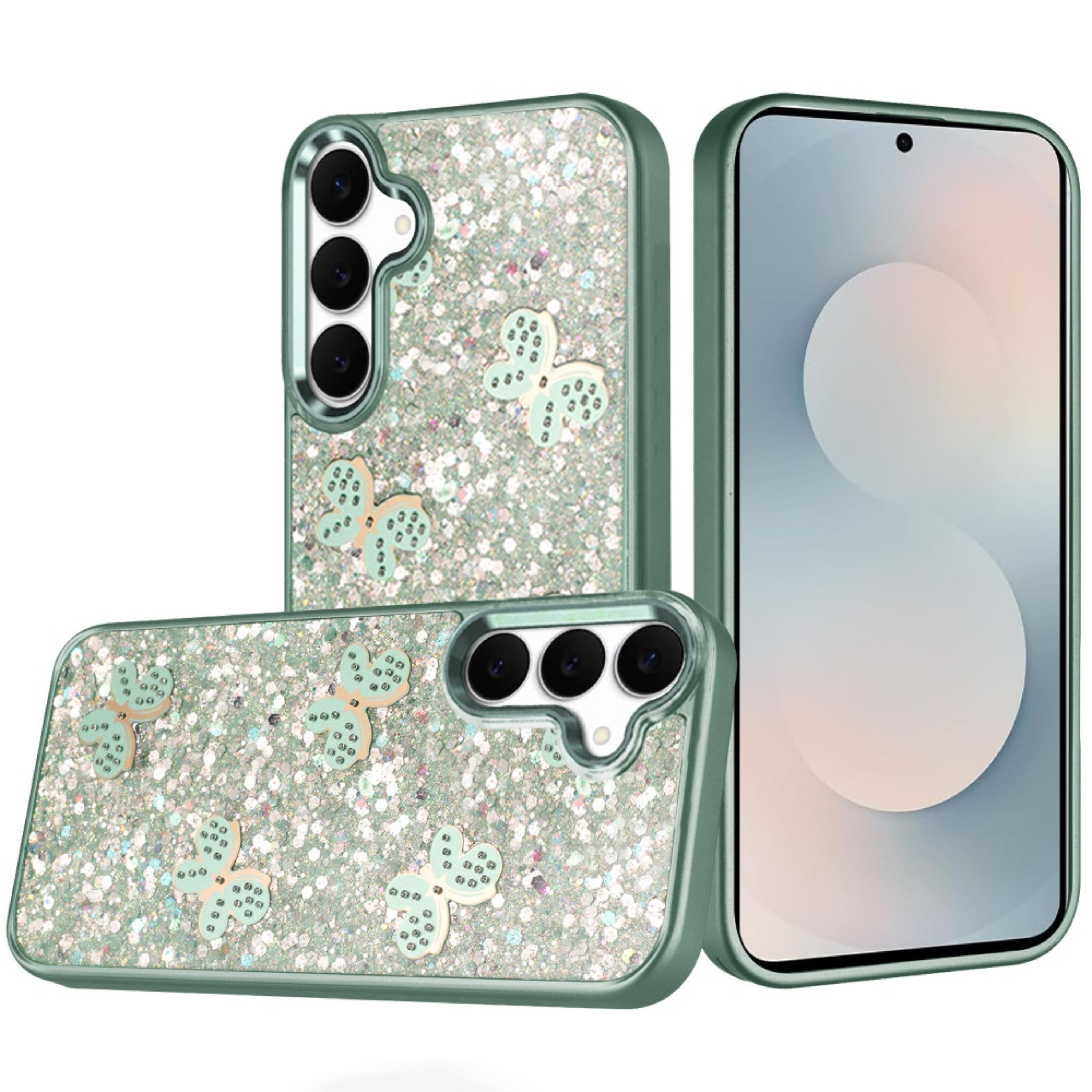 Kitcheniva - Full Glitter Flakes With Cute Butterflies Plus Tempered Glass For Samsung S25 FE - Teal price history on PriceWatchPro