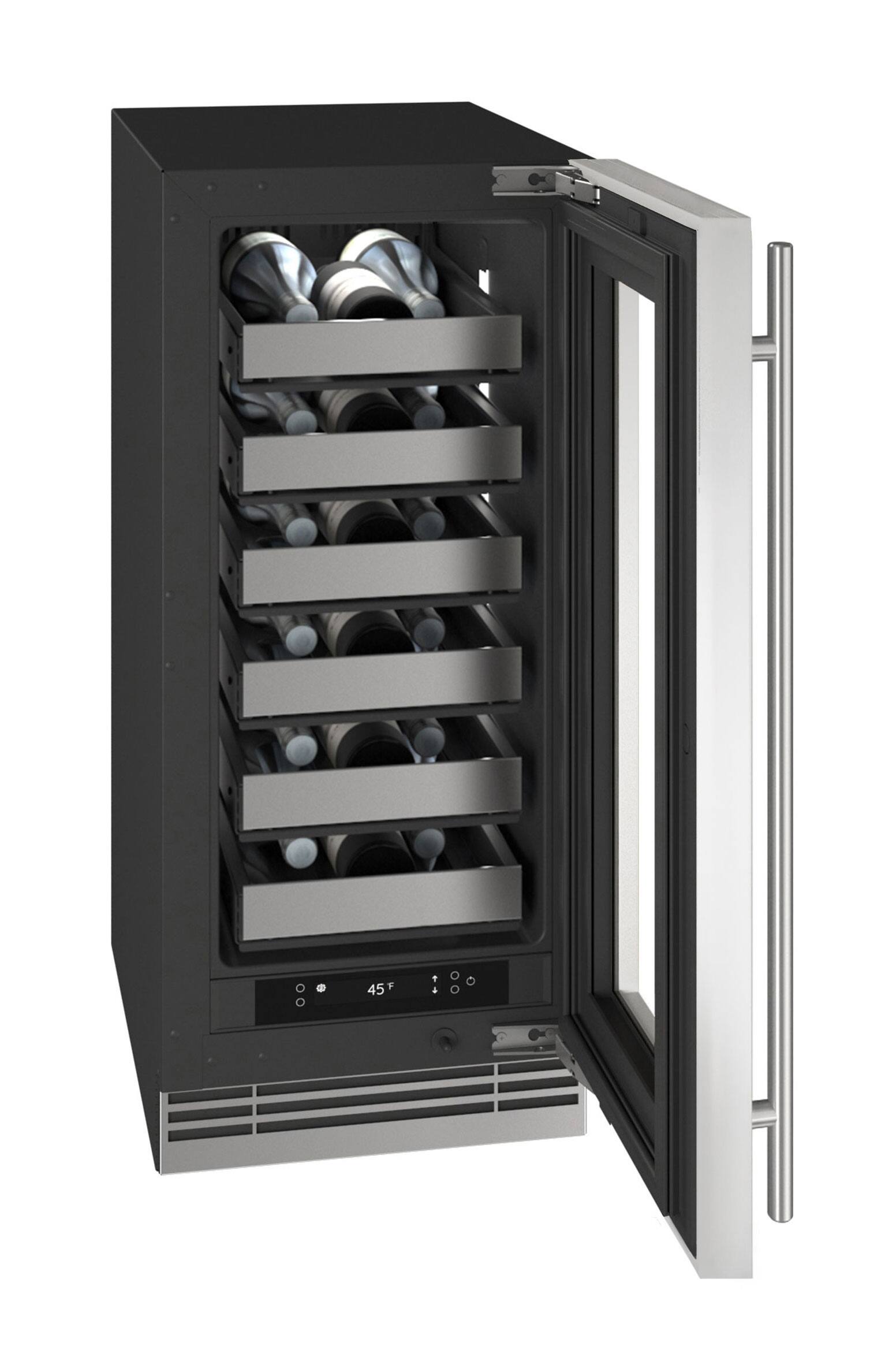 Angle. U-Line - 15"W. 4.9 Cu.Ft. Built-In Wine Refrigerator-Stainless Steel Frame w. Glass - Stainless Steel.