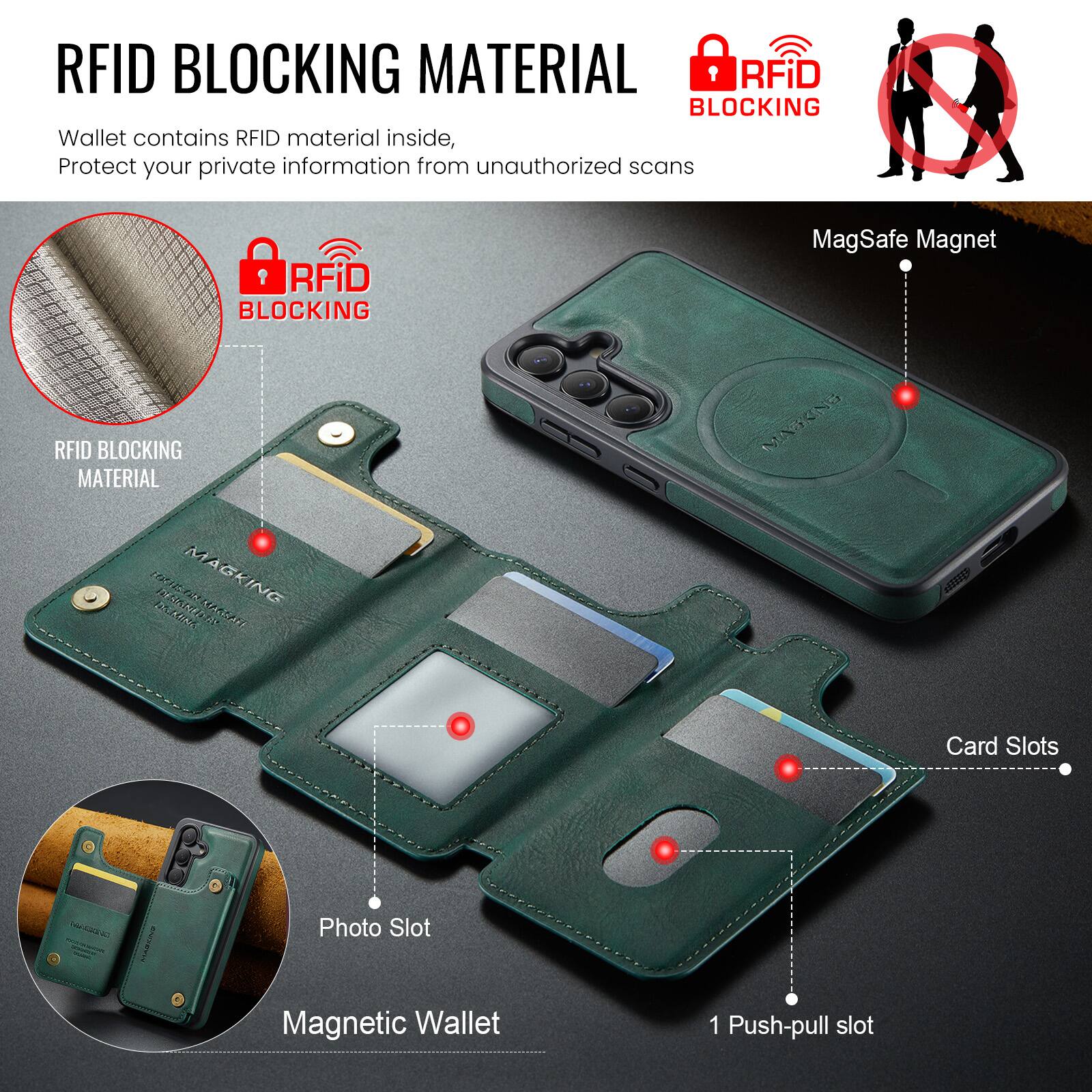 RFID BLOCKING MATERIAL

Wallet contains RFID material inside, Protect your private information from unauthorized scans

RFID BLOCKING MATERIAL

RFiD BLOCKING MagSafe Magnet

RFID BLOCKING MATERIAL MATENG MAGKING PLCOAN 1252A39

Card Slots Photo Slot Magnetic Wallet 1 Push-pull slot