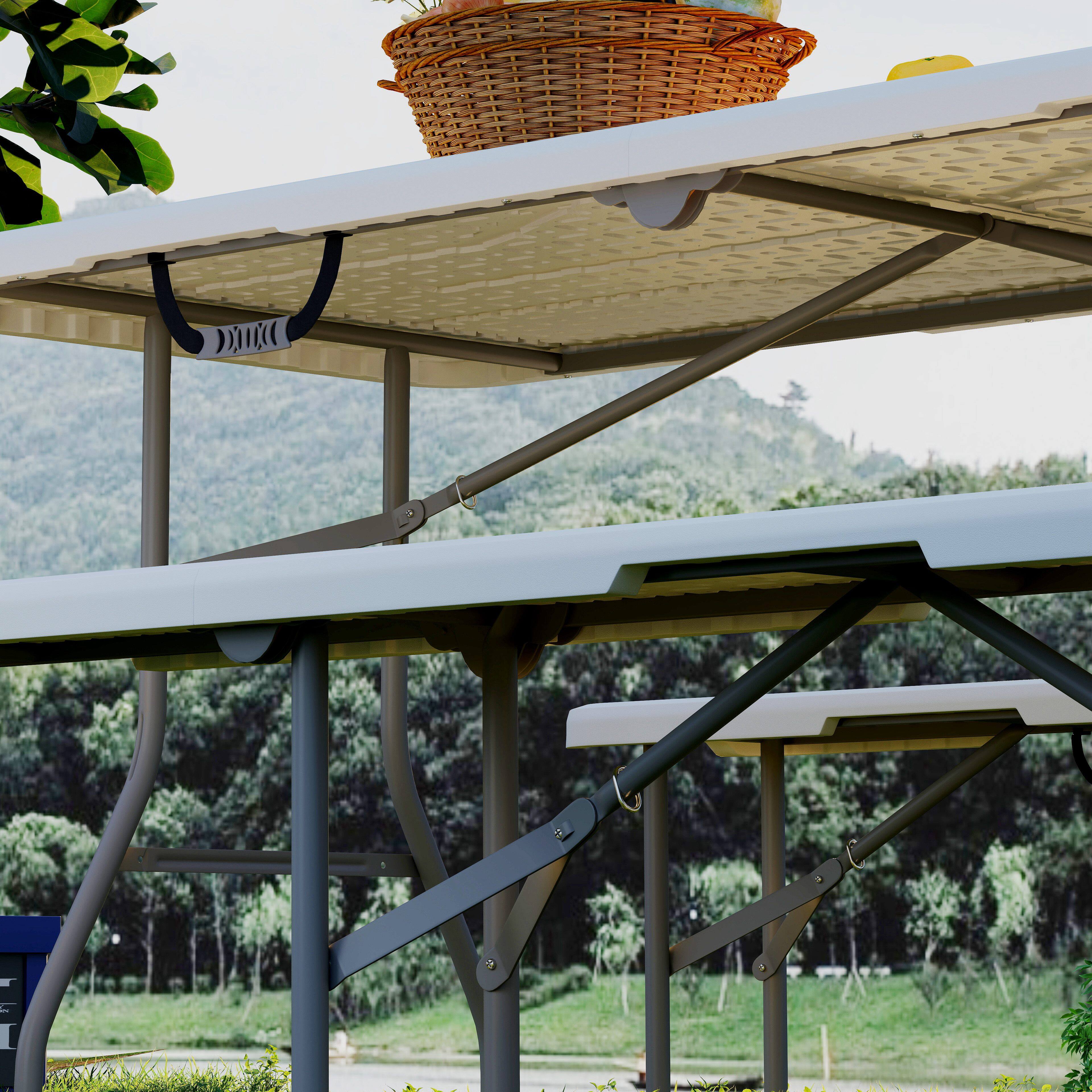 Alt View 8. Outsunny - 6FT 3-Piece Portable Picnic Table Bench Set, Folding Camping Table and Chairs with Carrying Handles - White.