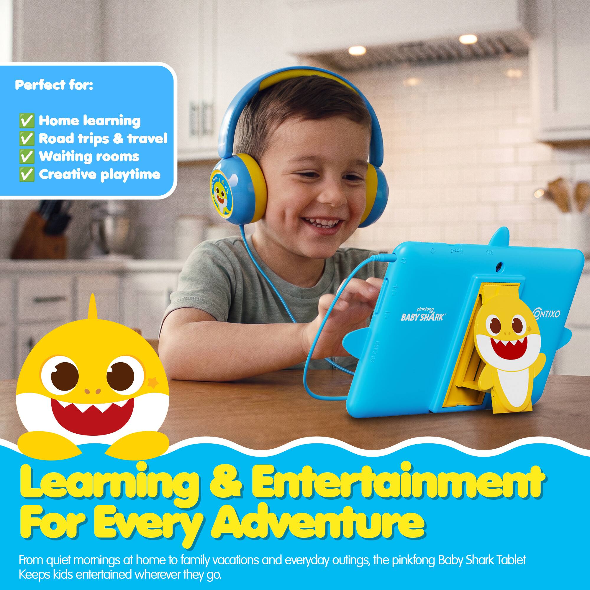 Perfect for:
- Home learning
- Road trips & travel
- Waiting rooms
- Creative playtime

Cufe
CARD
CHEE pinklong BABY SHARK
ONTIXO

Learning & Entertainment For Every Adventure
From quiet mornings at home to family vacations and everyday outings, the pinkfong Baby Shark Tablet Keeps kids entertained wherever they go.