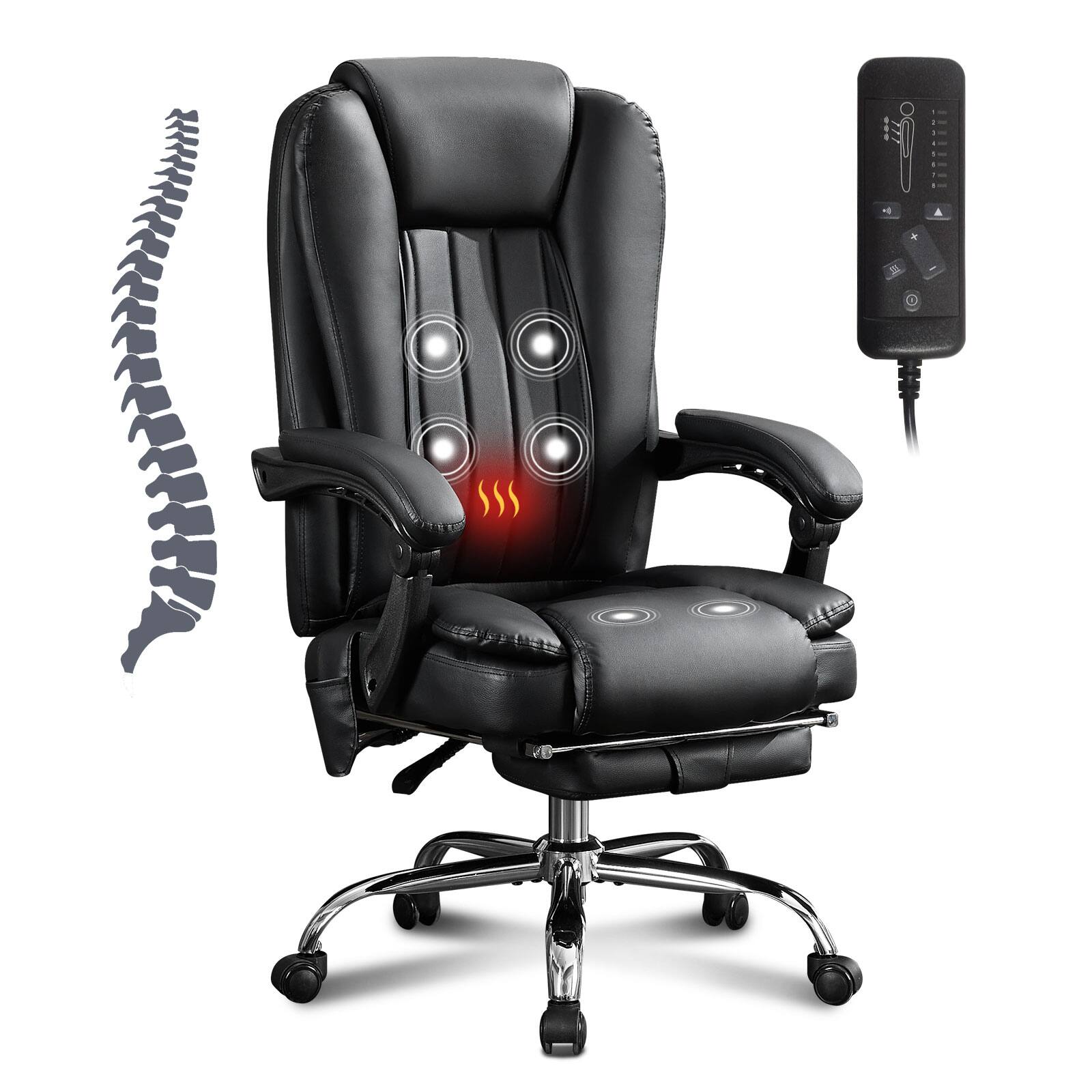 Alt View 4. Forest'nSky - Massage Office Chair with Heat – 6 Vibration Points, Executive Reclining Desk Chair with Foot Rest, Padded Armrests - Black.