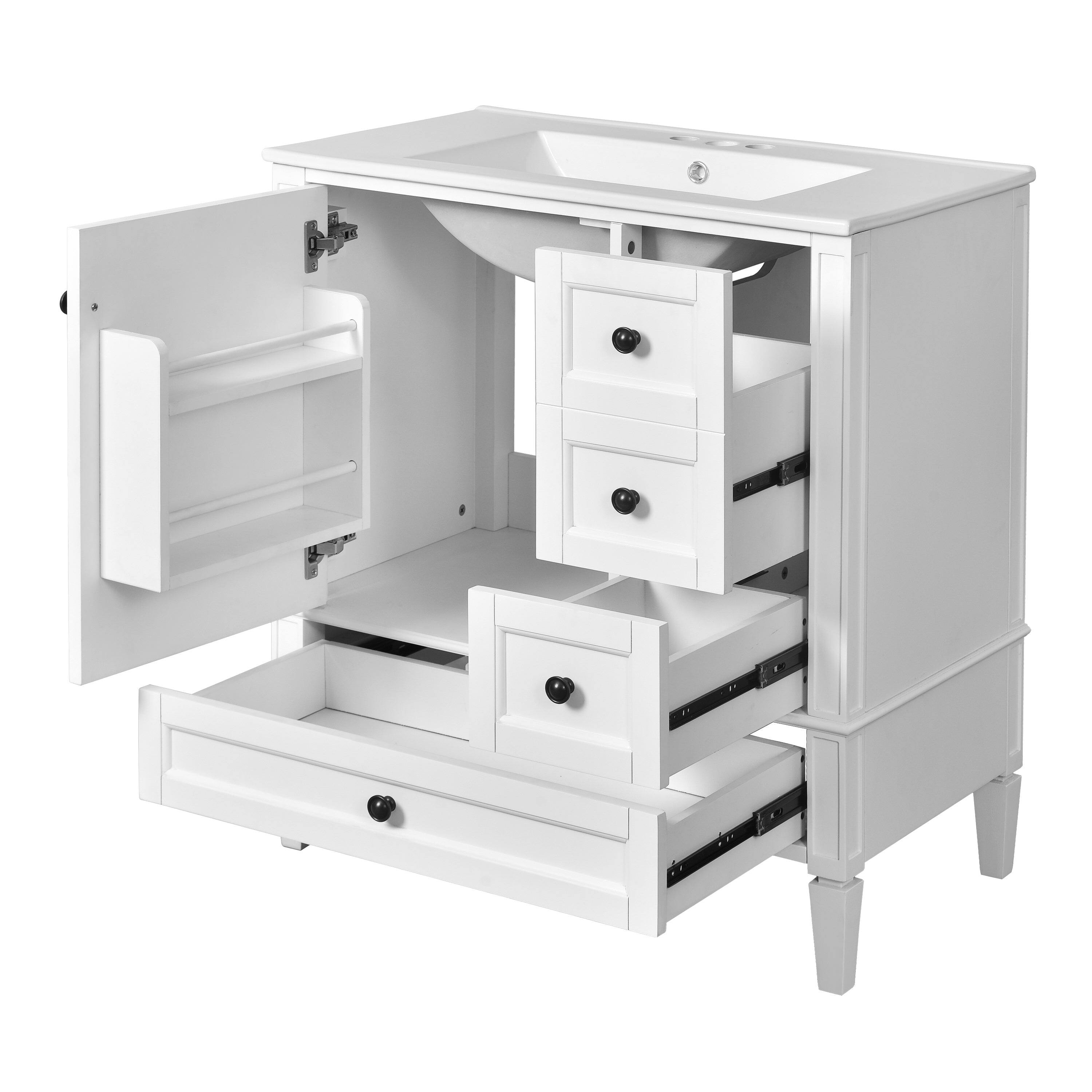 Alt View 10. Boyel Living - 30 Inch Solid Wood Bathroom Vanity with Ceramic Sink Three Drawers White - White.