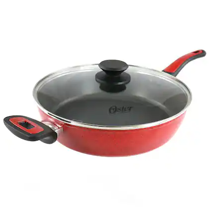 Front. Oster - Oster Claybon 3.8 Quart Nonstick Saute Pan With Lid in Speckled Red - Red.