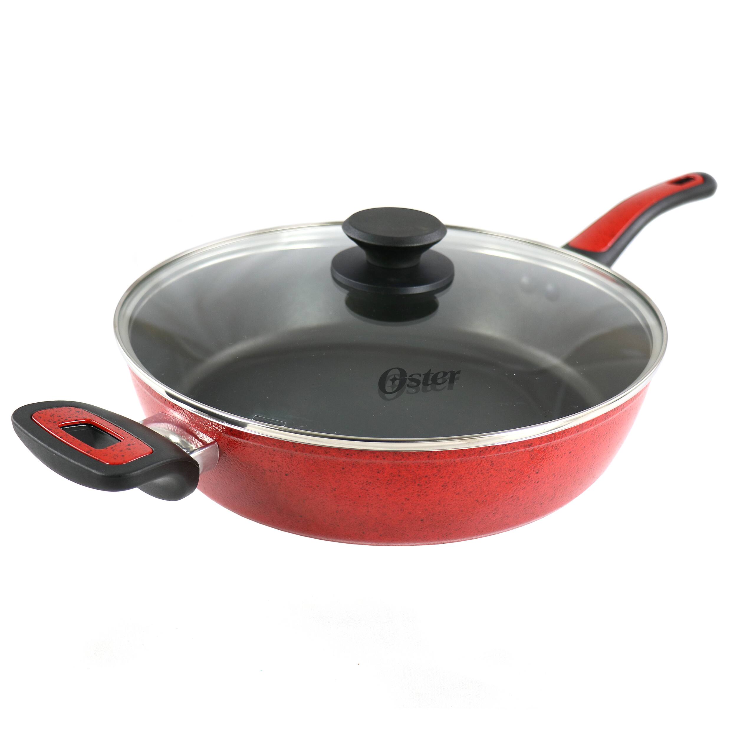 Front. Oster - Oster Claybon 3.8 Quart Nonstick Saute Pan With Lid in Speckled Red - Red.