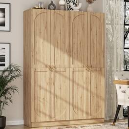 Aheaplus - 80" Tall Arch Kitchen Pantry (2 Sets): 8-Door Wood Cabinet with Adjustable Shelves, Wall-Fit for Multi-Room - Natural Oak