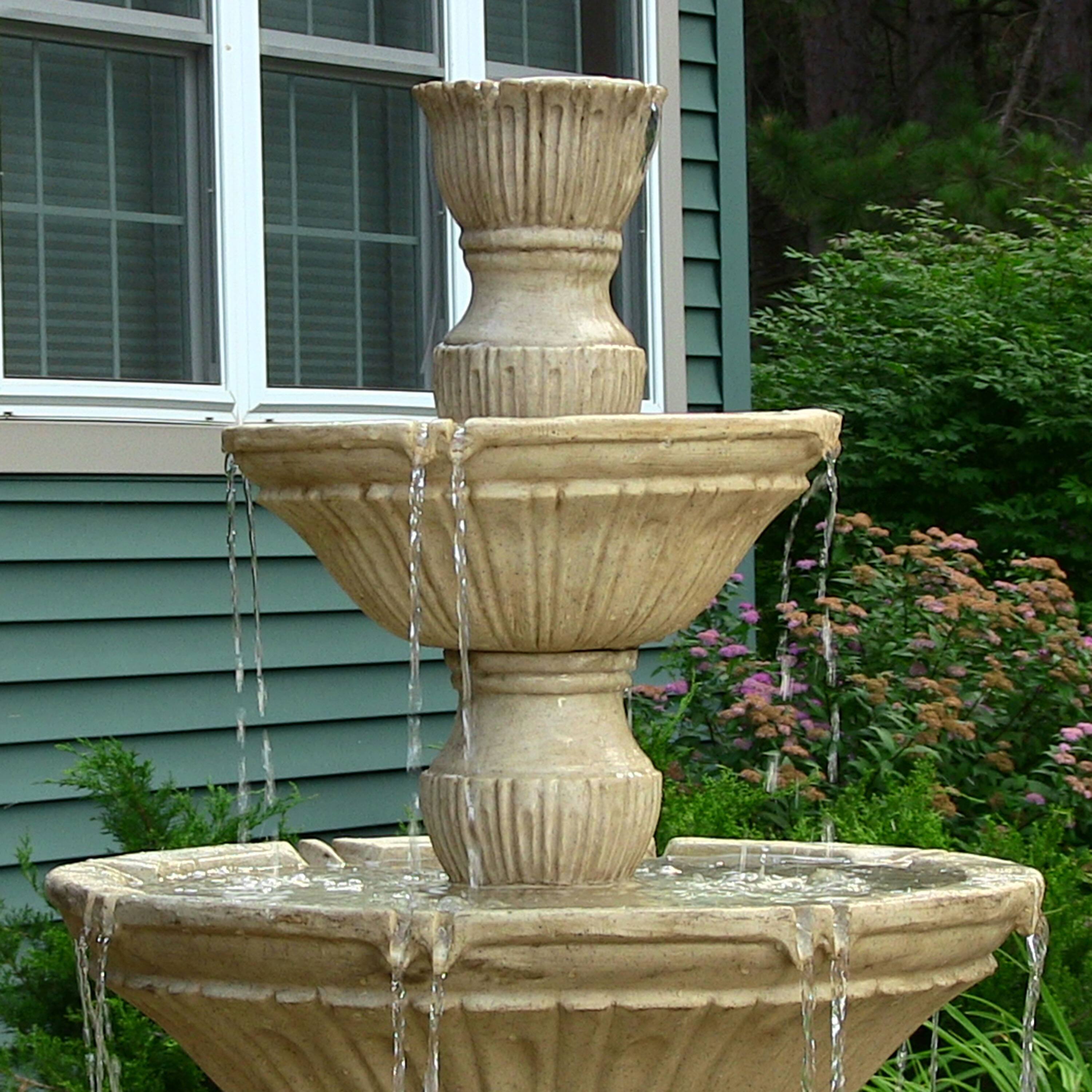 Alt View 5. Sunnydaze - Classic Designer Polystone Outdoor 3-Tier Fountain - Light Brown.