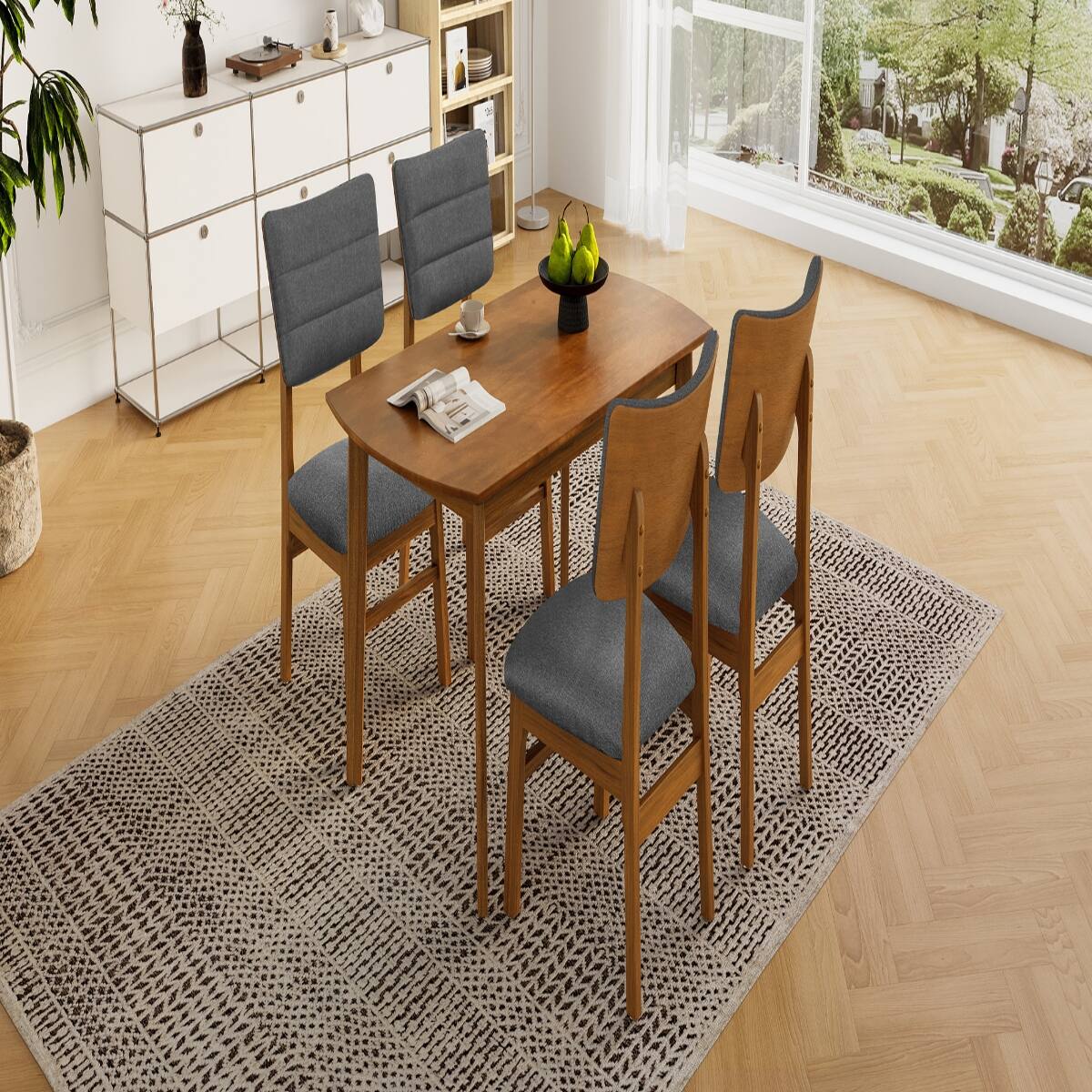 Alt View 2. Loheer - Loheer Dining Table Set for 4, Farmhouse Brown and Gray 5 Piece Set with Upholstered Chairs - Brown and Gray.