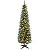 Front. Homcom - Tall Pre-Lit Slim Noble Fir Artificial Pencil Christmas Tree with 200 Warm White LED Lights and 499 Tips - green.